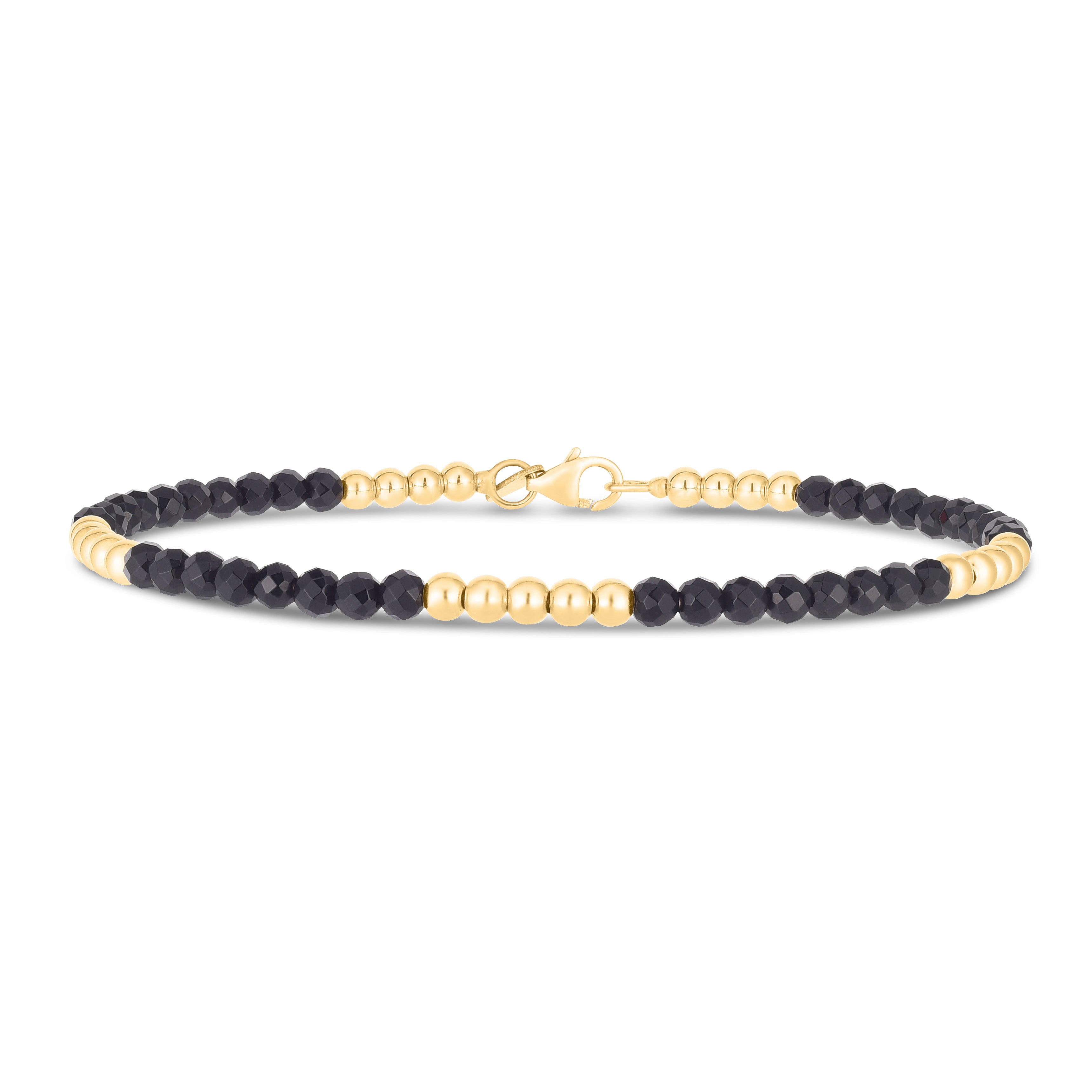 14K 7" Onyx & Polished Yellow Gold Pallina Bead Bracelet with Lobster Clasp