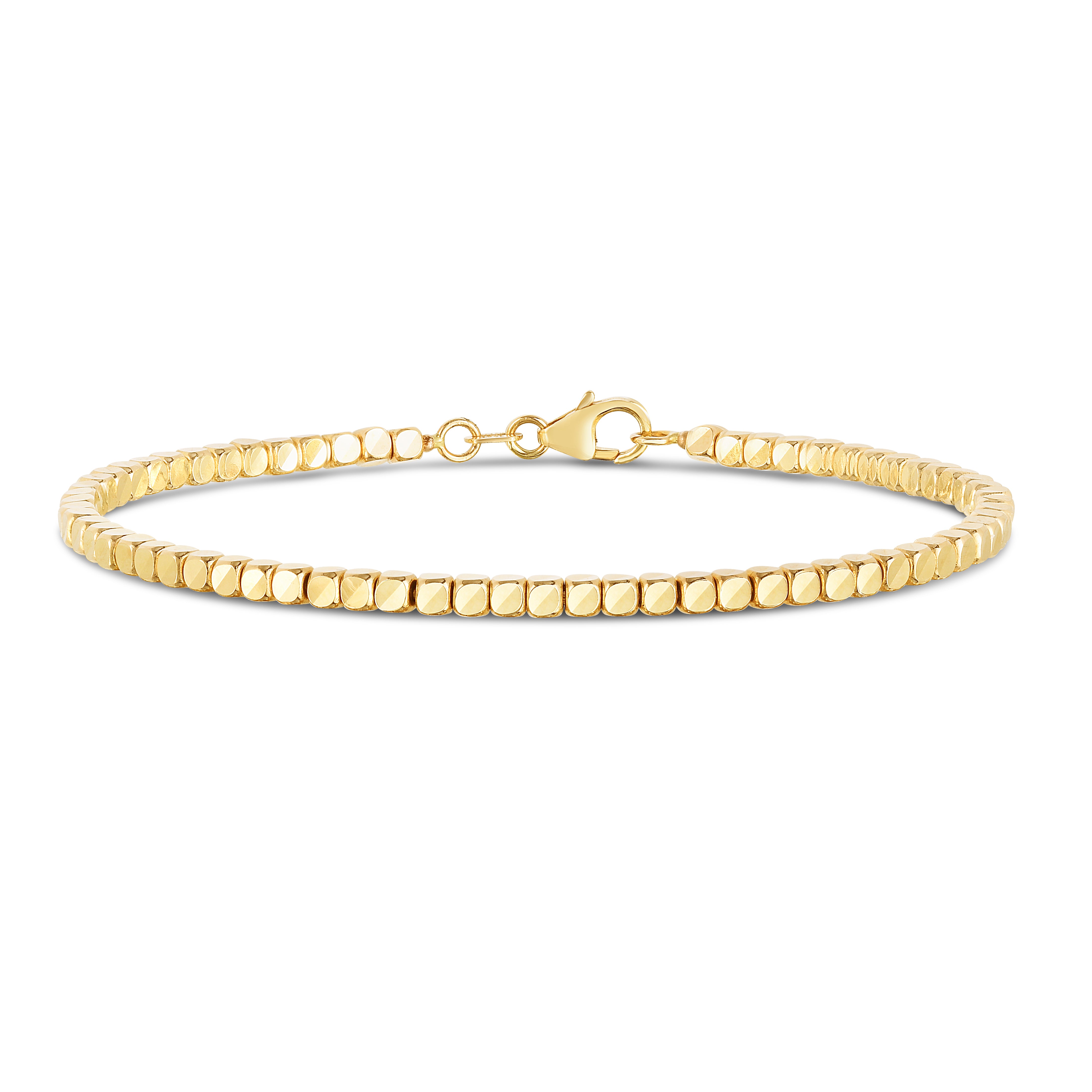 14K Yellow Gold 6.75" Cube Bangle with Lobster Clasp