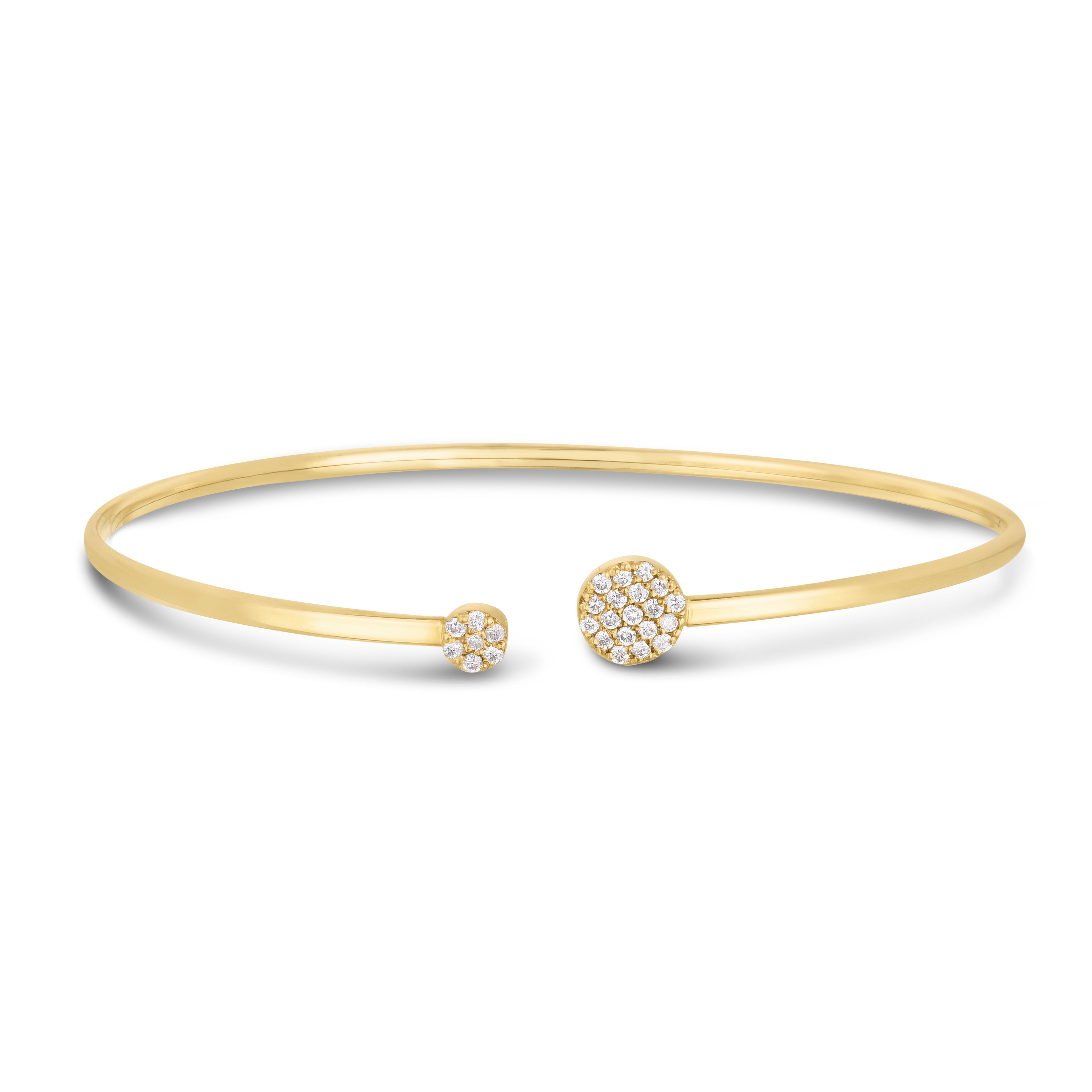 14K Yellow Gold .26ct Diamond Cluster Cuff 2mm Bangle