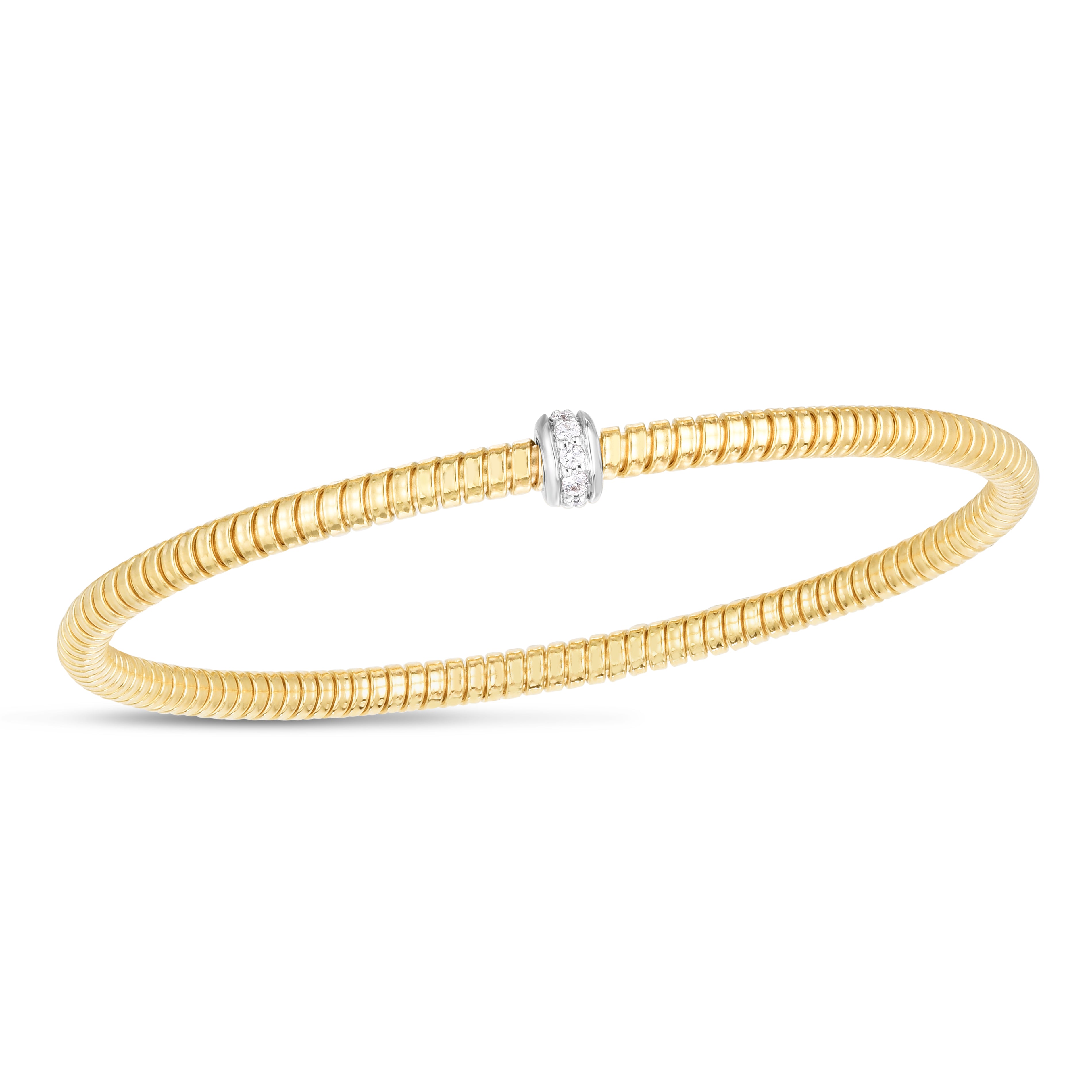 14K Yellow Gold .15ct Diamond Stretch Tubogas Bangle. 