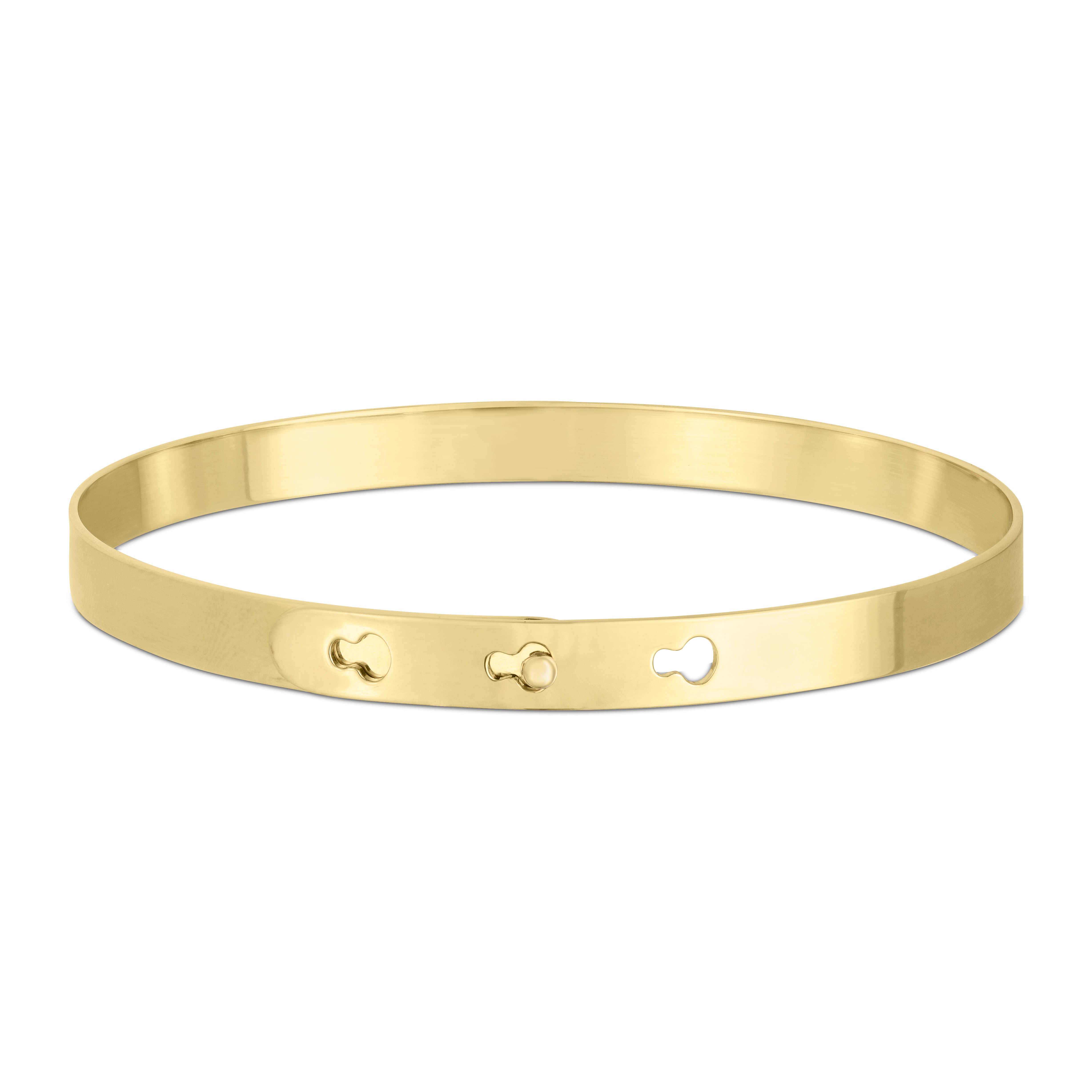 14K Yellow Gold 7" Polished 6mm Bangle with Keyhole Clasp. Adjustable to different lengths.