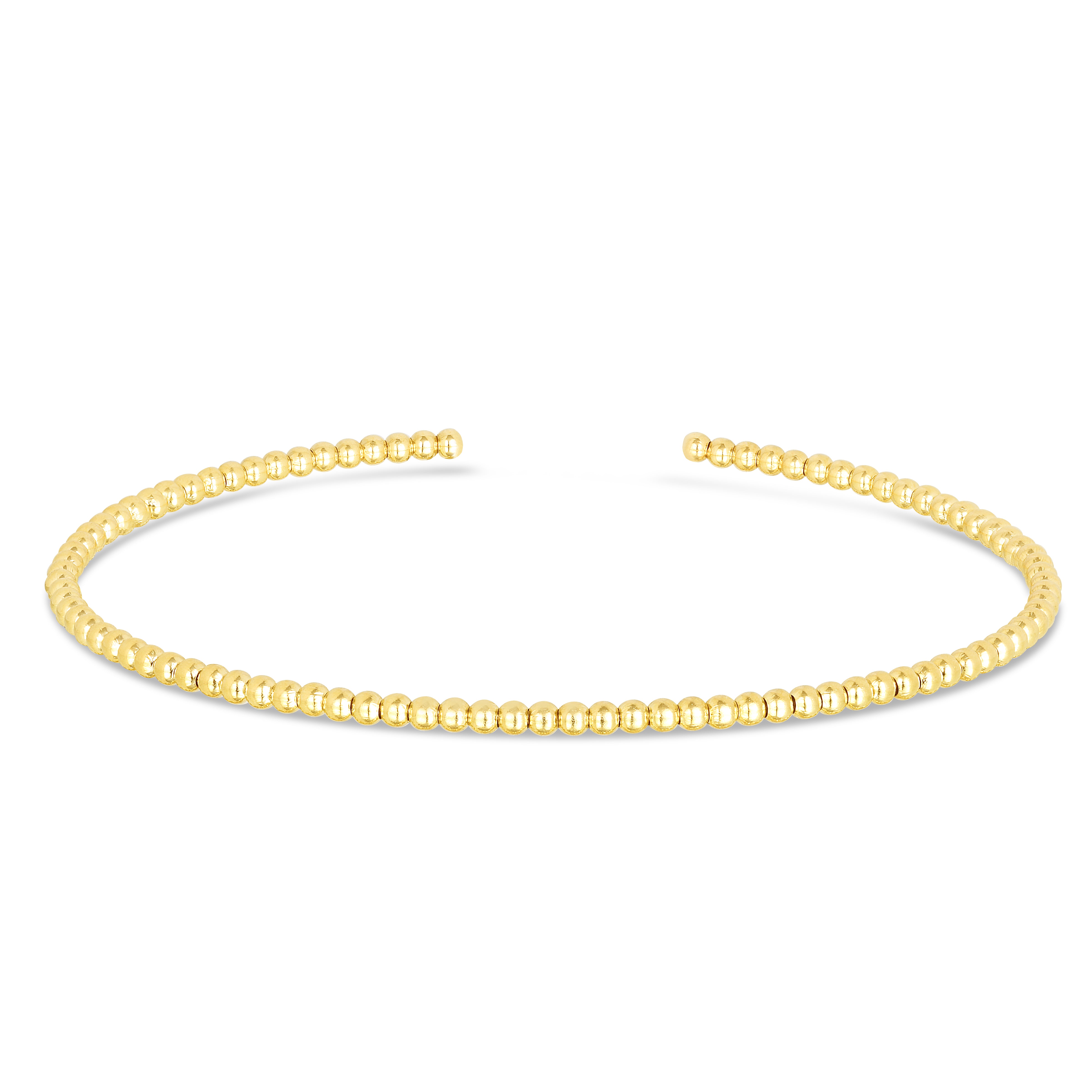 14K Yellow Gold 2mm 6.5" Bead Cuff Bangle