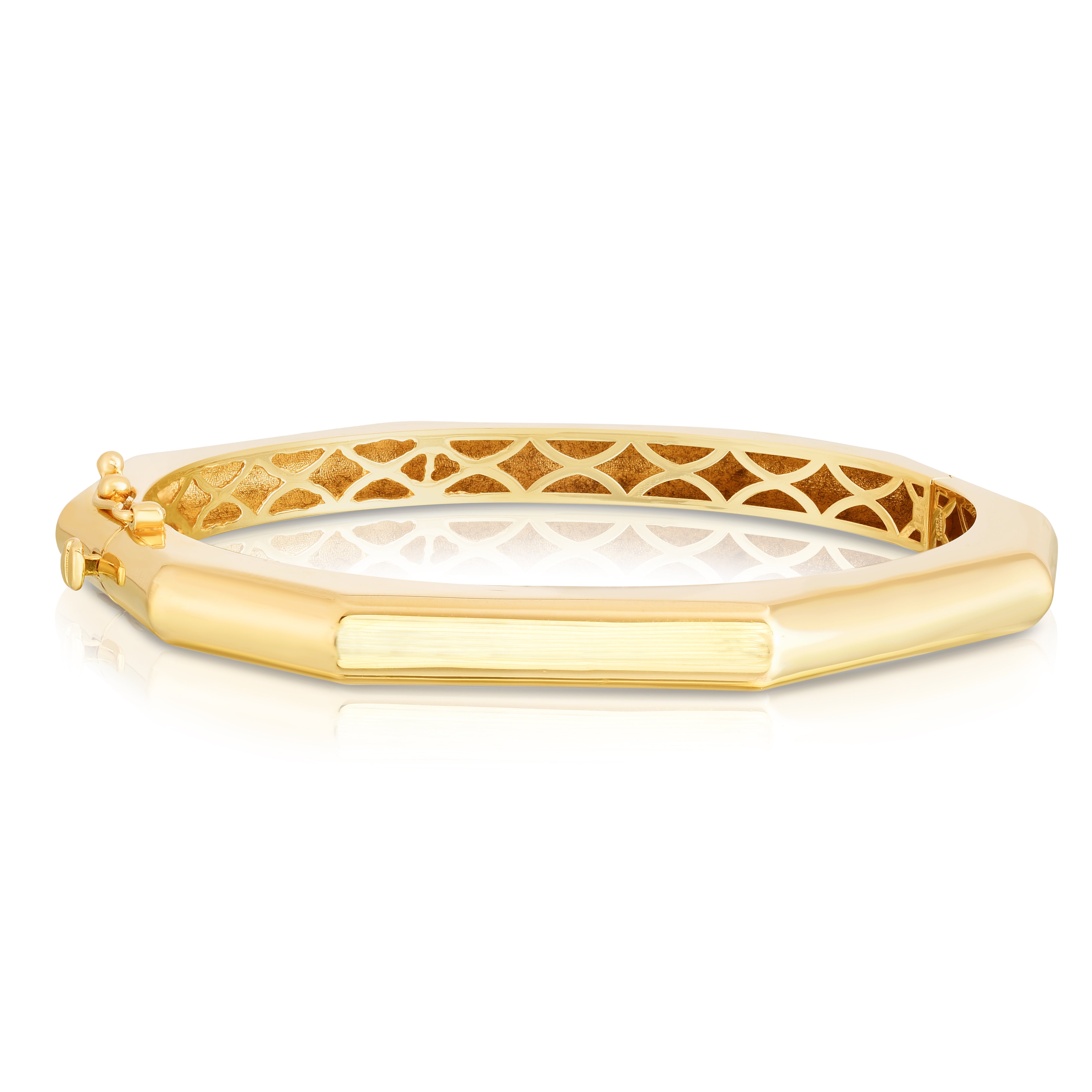 14K Yellow Gold Polished Geometric 7" Bangle with Box Clasp