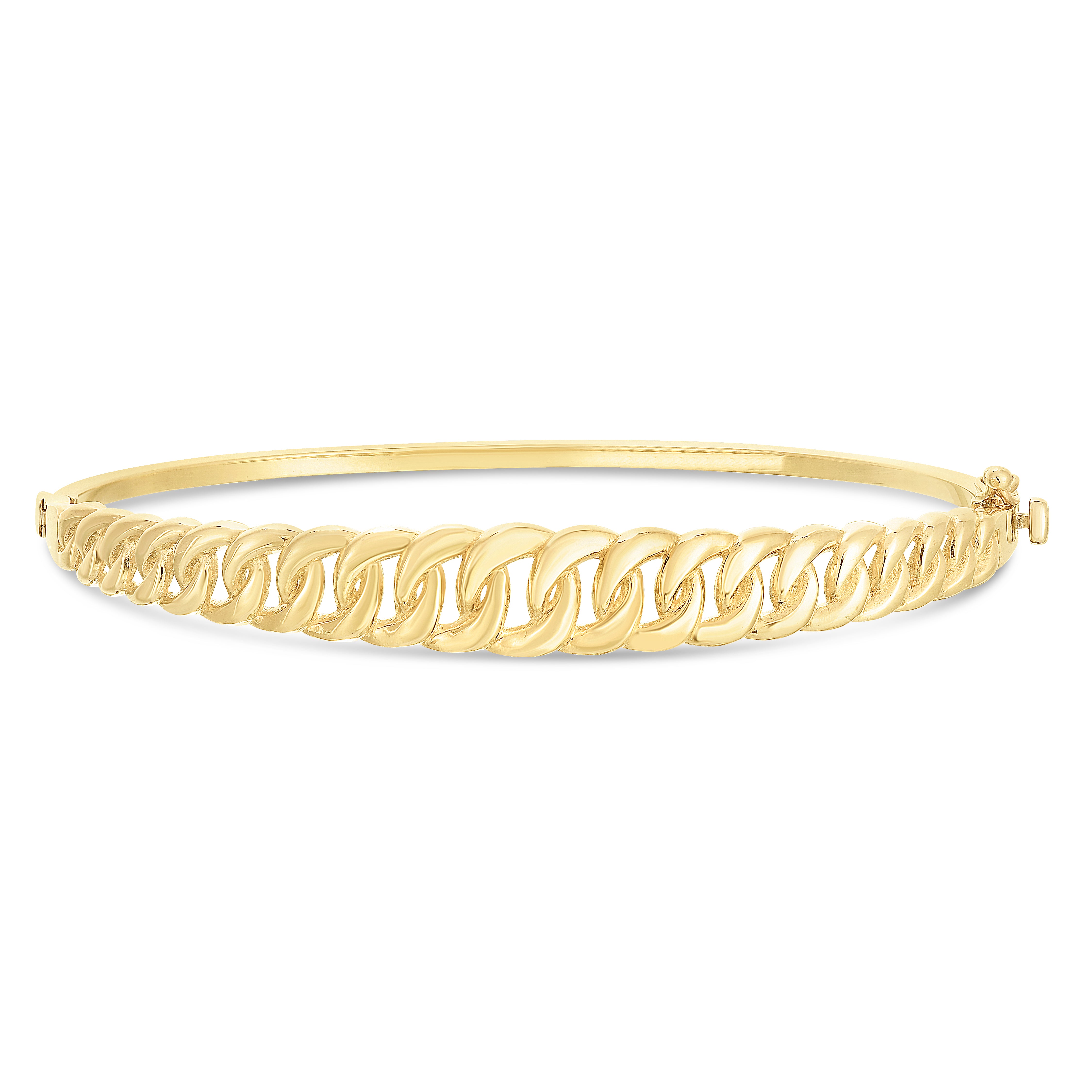 14K Yellow Gold Polished Curb Chain 7" Bangle with Box Clasp