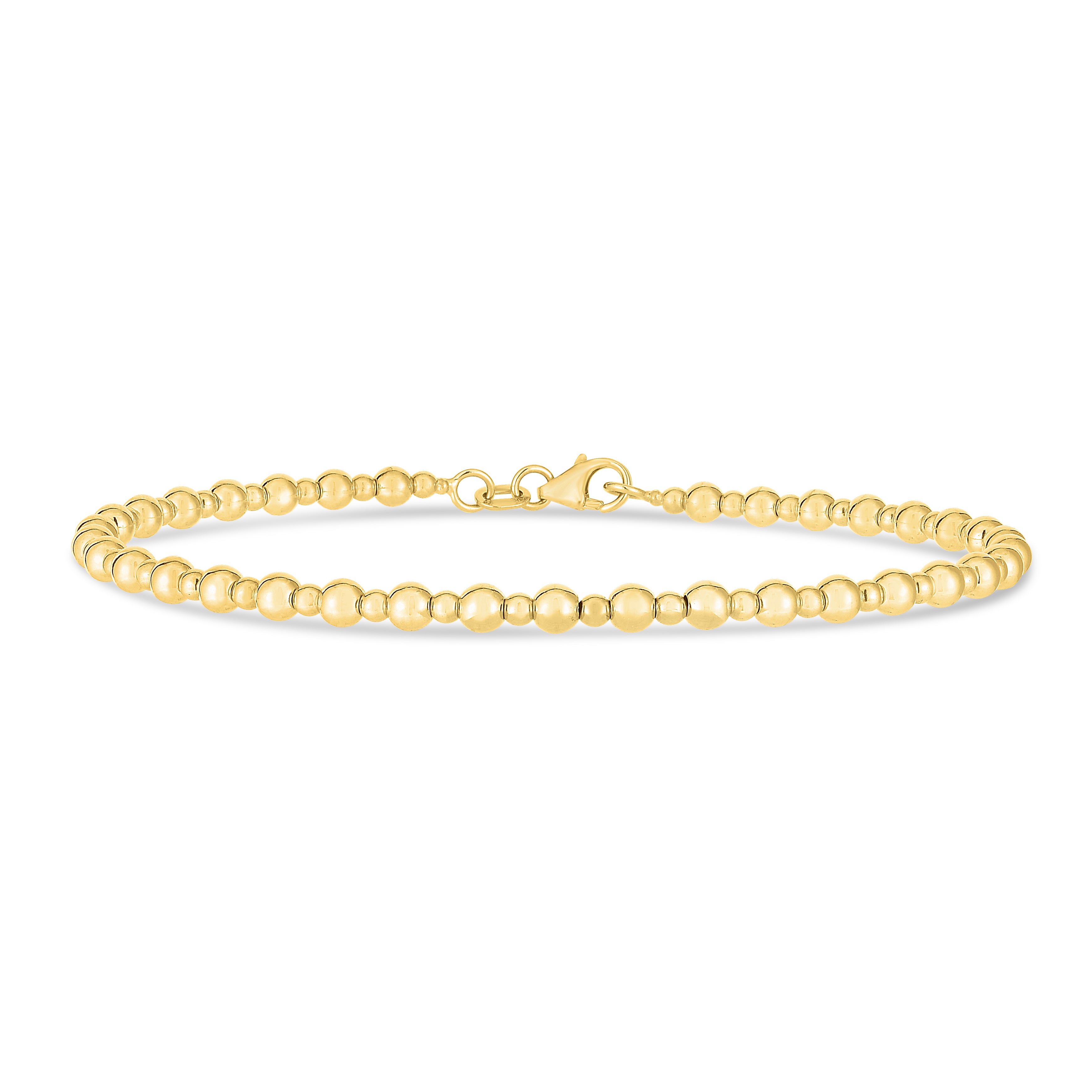 14K Yellow Gold 7" Polished Pallina Bead Bracelet with Lobster Clasp