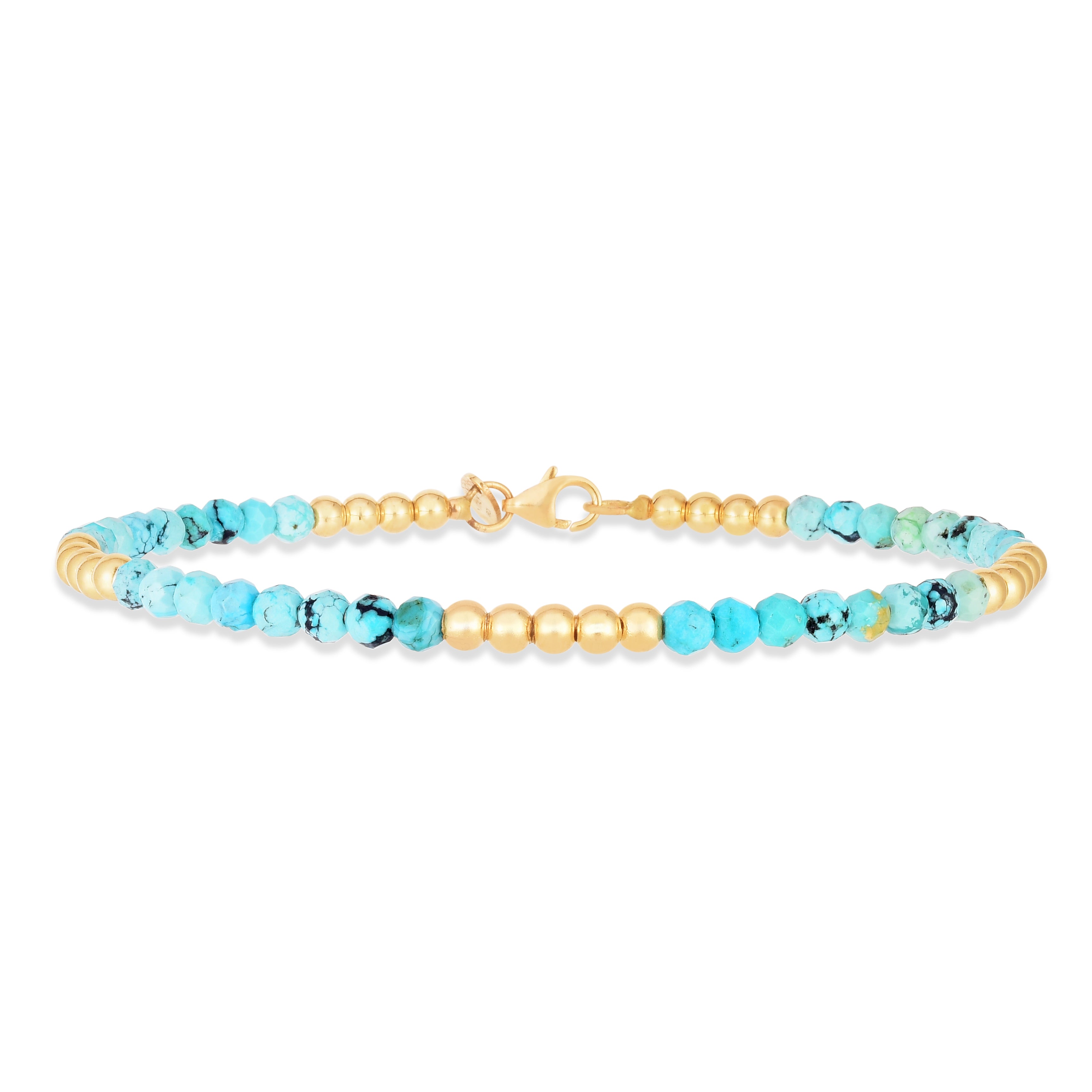 14K 7" Turquoise & Polished Yellow Gold Pallina Bead Bracelet with Lobster Clasp