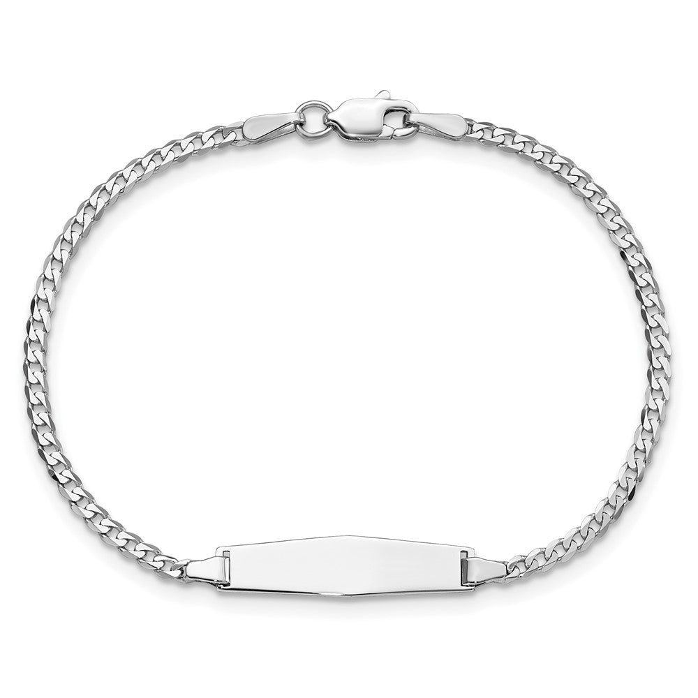 14k WG Soft Diamond Shape Flat Curb Link ID Bracelet