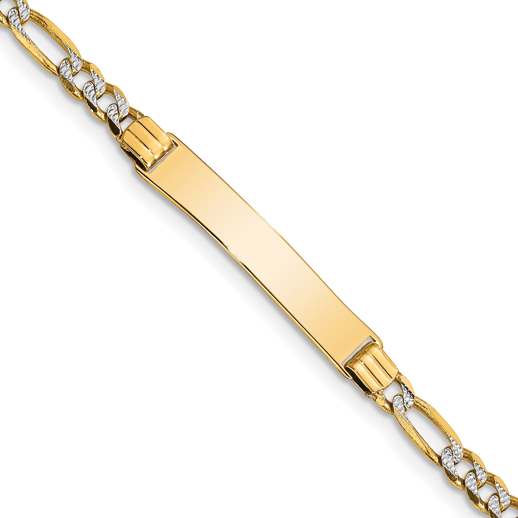 14k w/Rhodium Children's PavC Figaro Link ID Bracelet