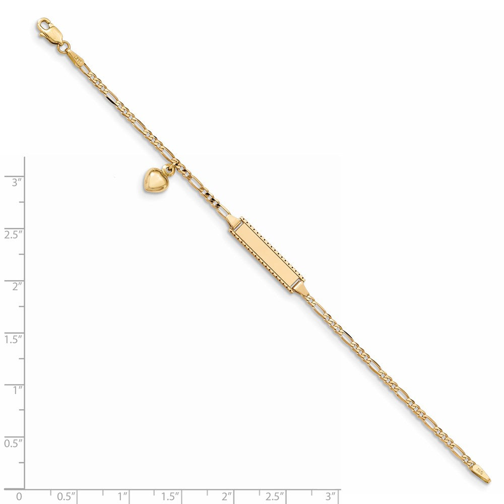 14k Dangling Heart Children's Figaro Link ID Bracelet