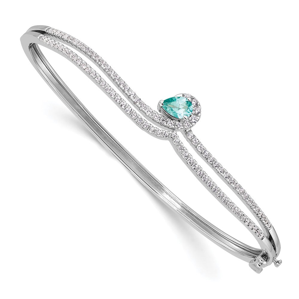 14K White Gold Lab Grown VS/SI FGH Dia & Pear Paraiba Bangle Bracelet