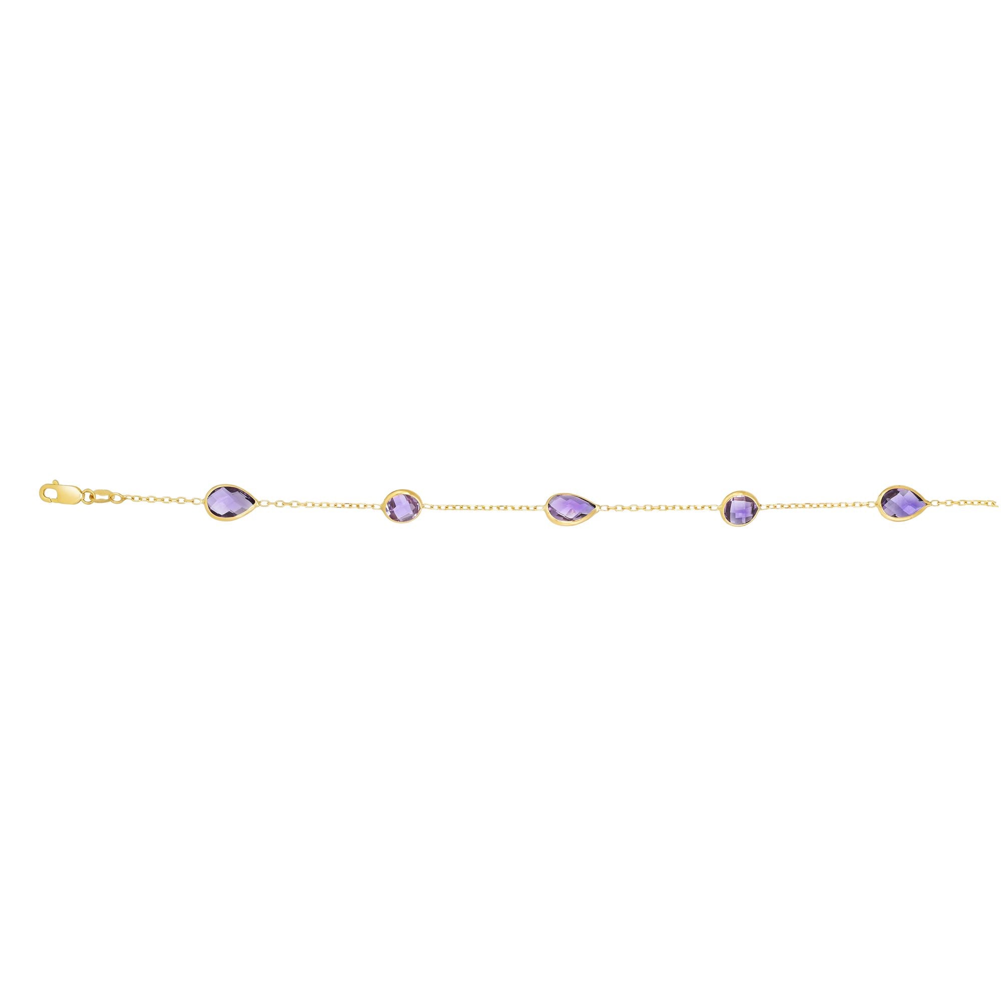 14K Yellow Gold 7.5" Semi-Precious (Garnet, Citrine, Peridot, Blue Topaz, Amethyst) Bracelet