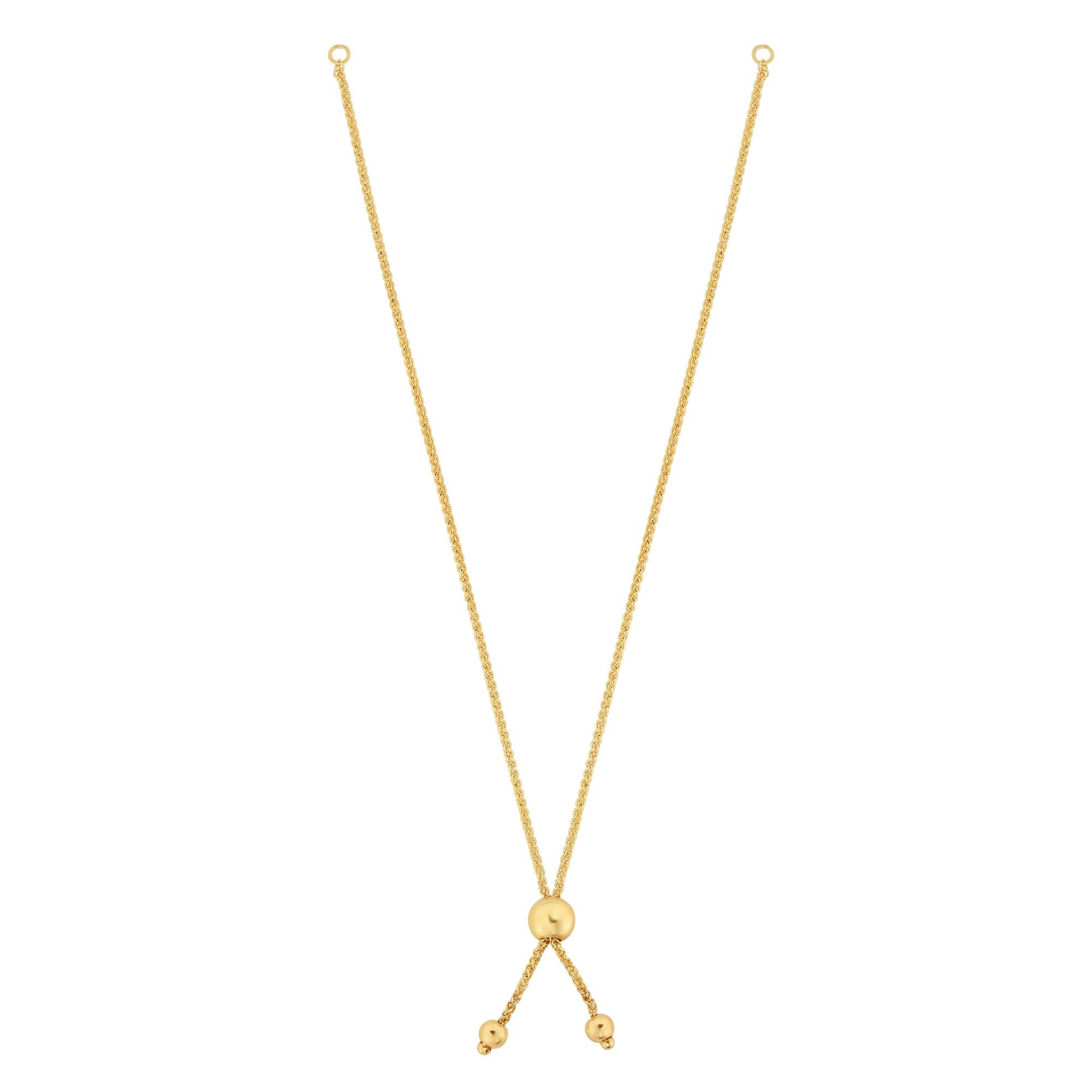 14K Yellow Gold 8" Round Wheat Chain with Ball Slide Friendship Bracelet  