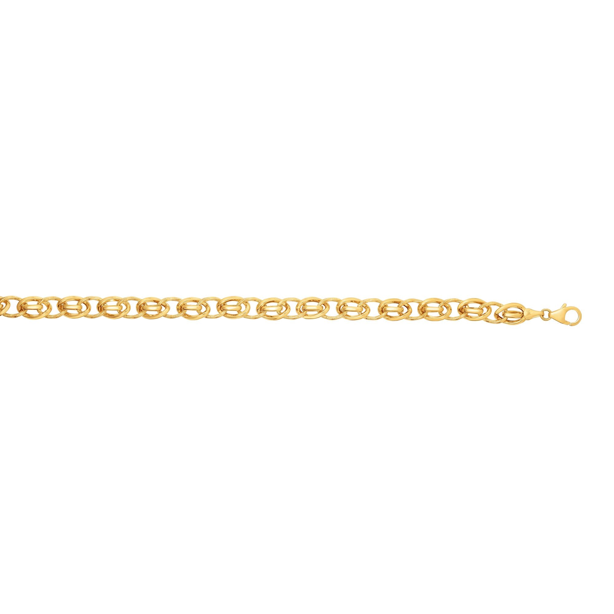 14K Yellow Gold 7.5" Diamond Cut & Polished Alternating Oval Link Bracelet