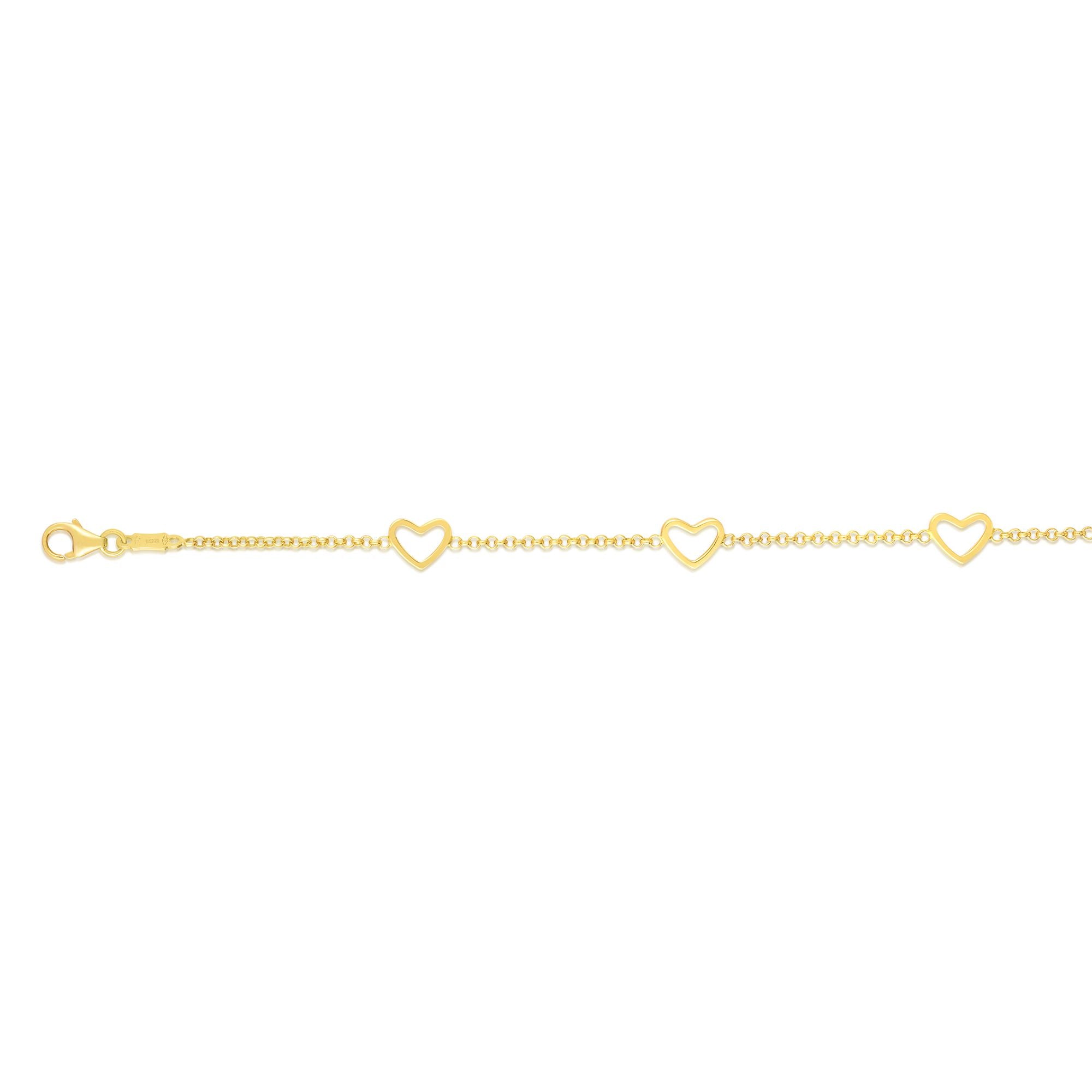 14K Yellow Gold 6" Children's Open Heart Bracelet