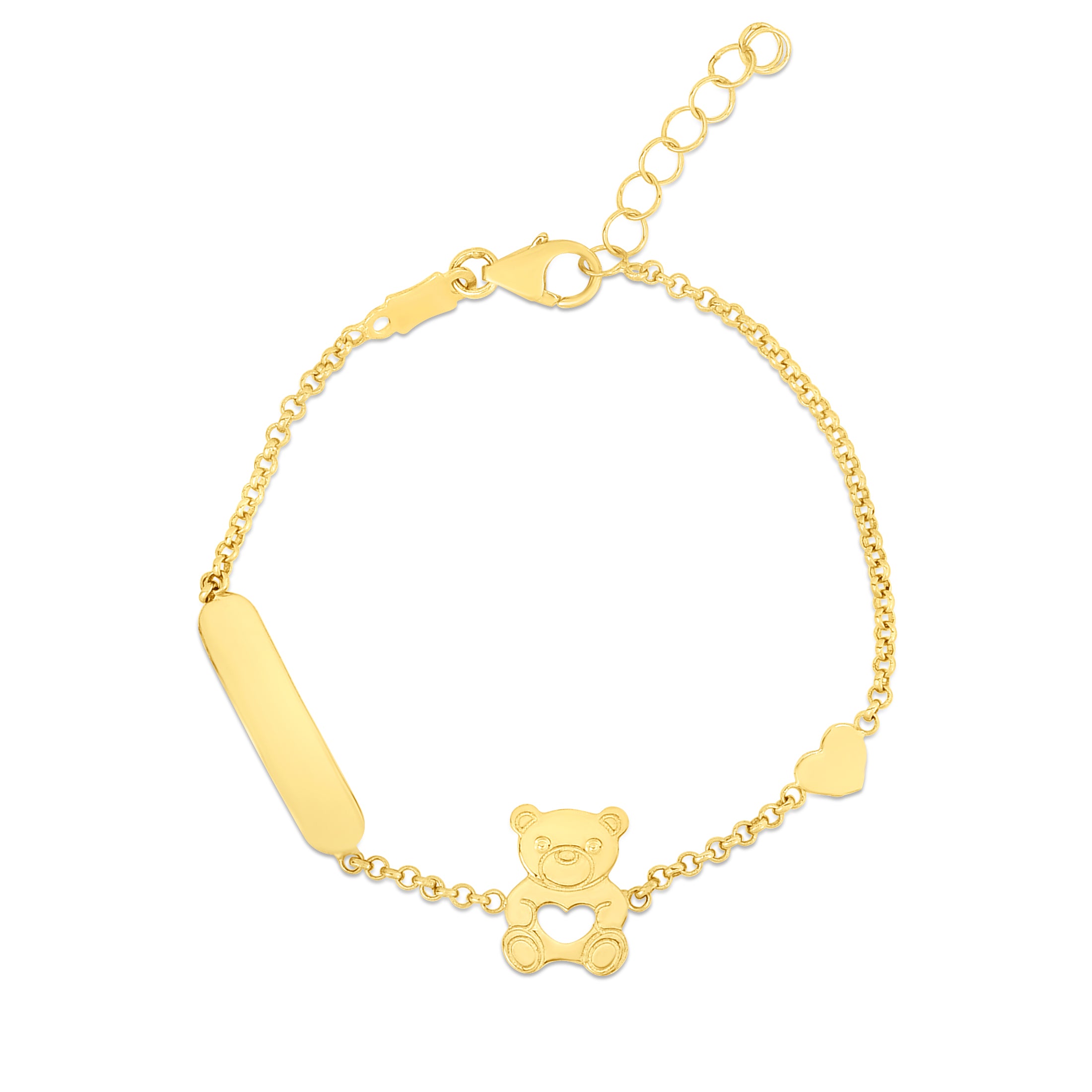 14K Yellow Gold 6" Children's Teddy Bear ID Bracelet