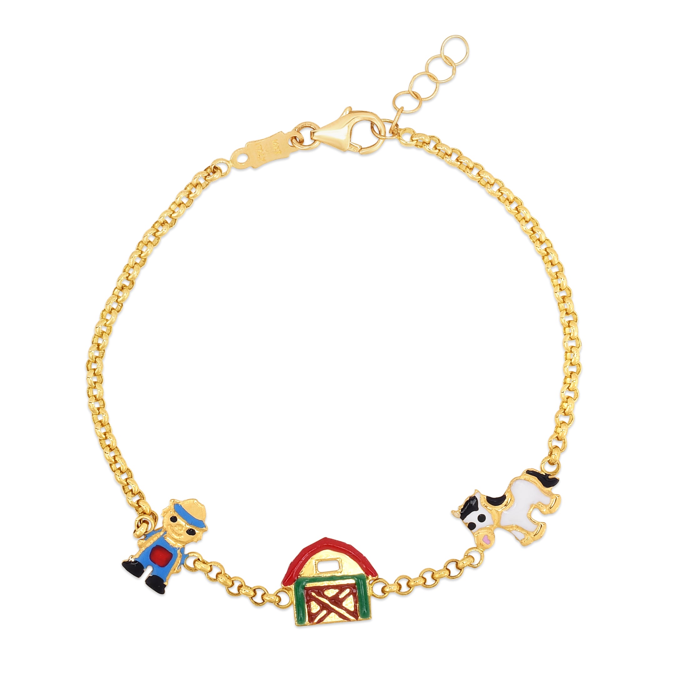 14K Yellow Gold 6" Children's Enamel Panda Bracelet