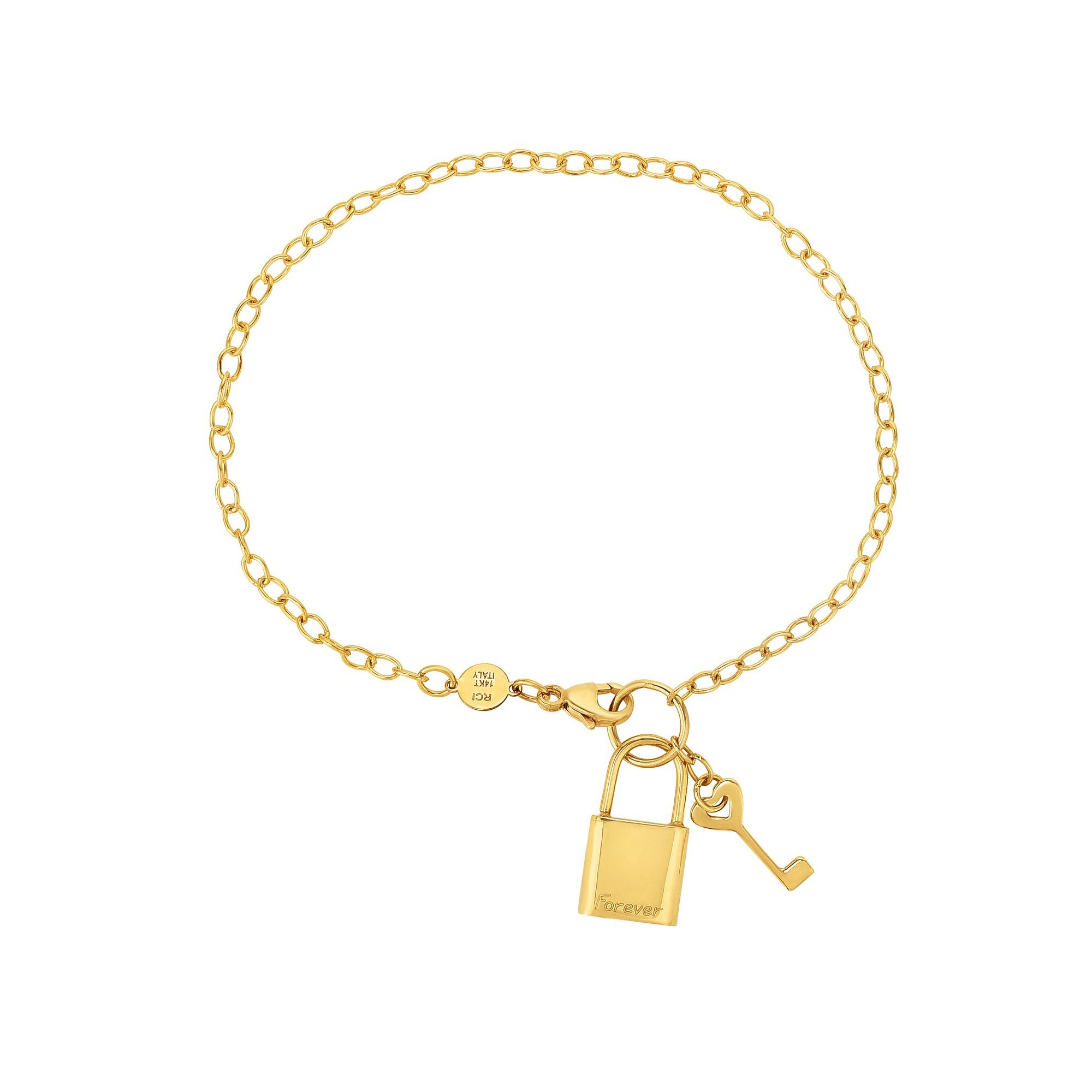 14K Yellow Gold 7.5" Lock & Key (Forever) Bracelet