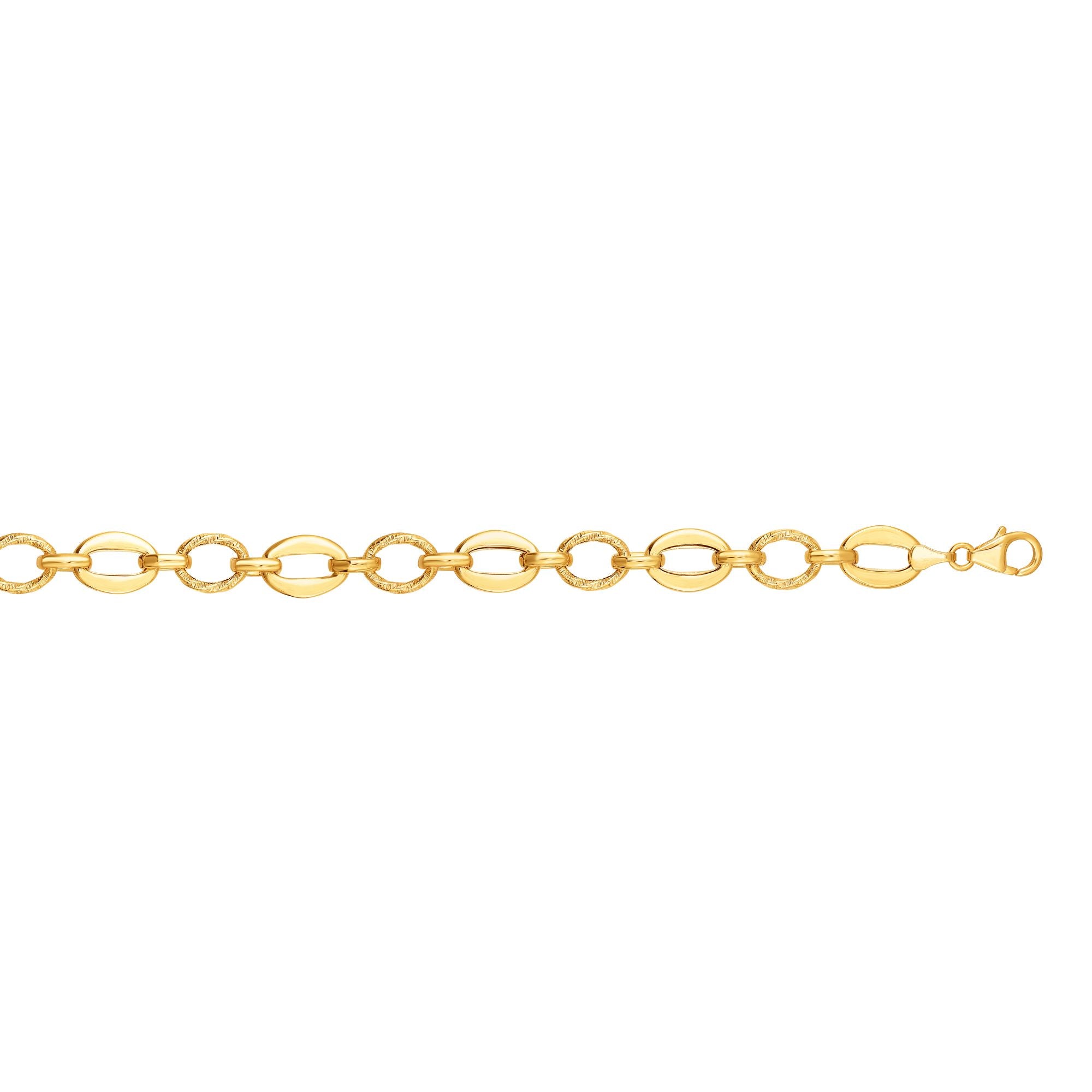 14K Yellow Gold 7.5" Polished Oval & Diamond Cut Link