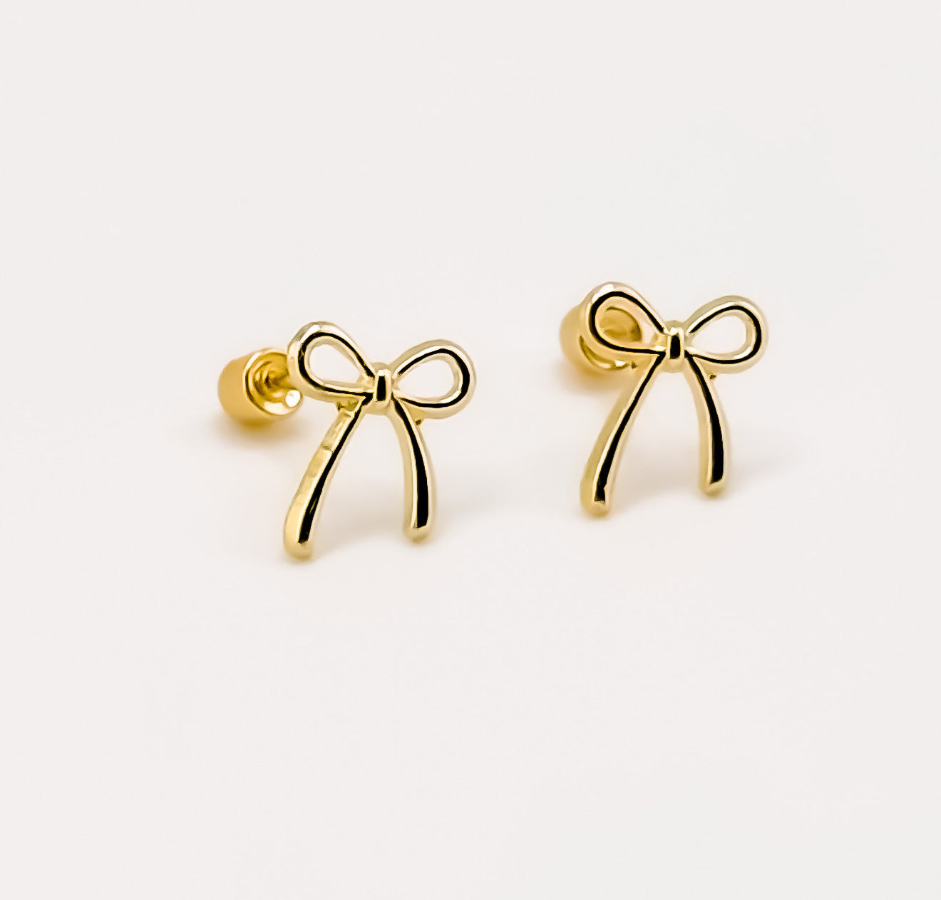 14k Yellow Gold Bow Stud Earrings with Screw Backs