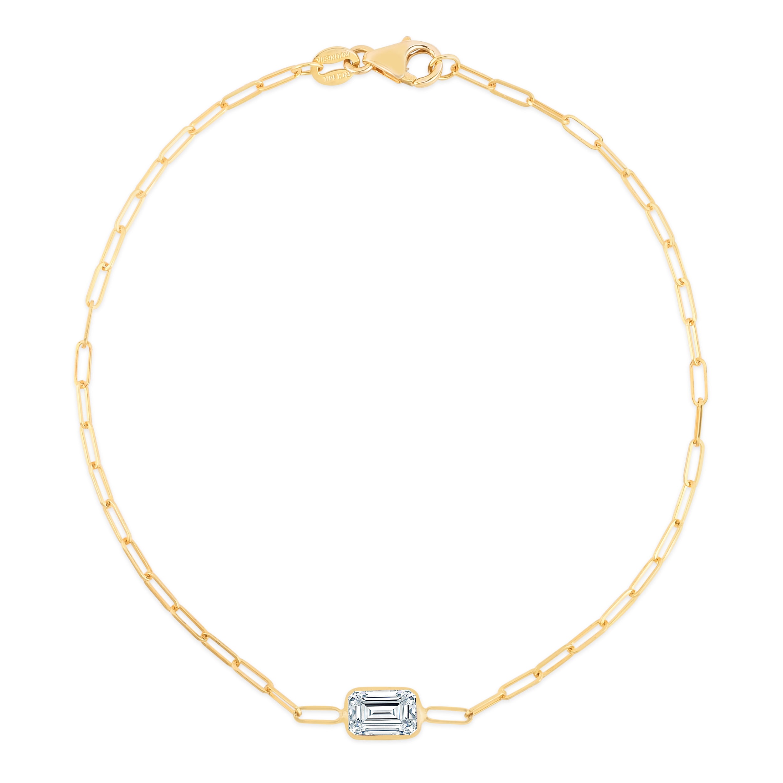 14K Yellow Gold 7" Gemstone Paperclip Bracelet with Lobster Clasp, featuring 6x4 baguette White Topaz center element.