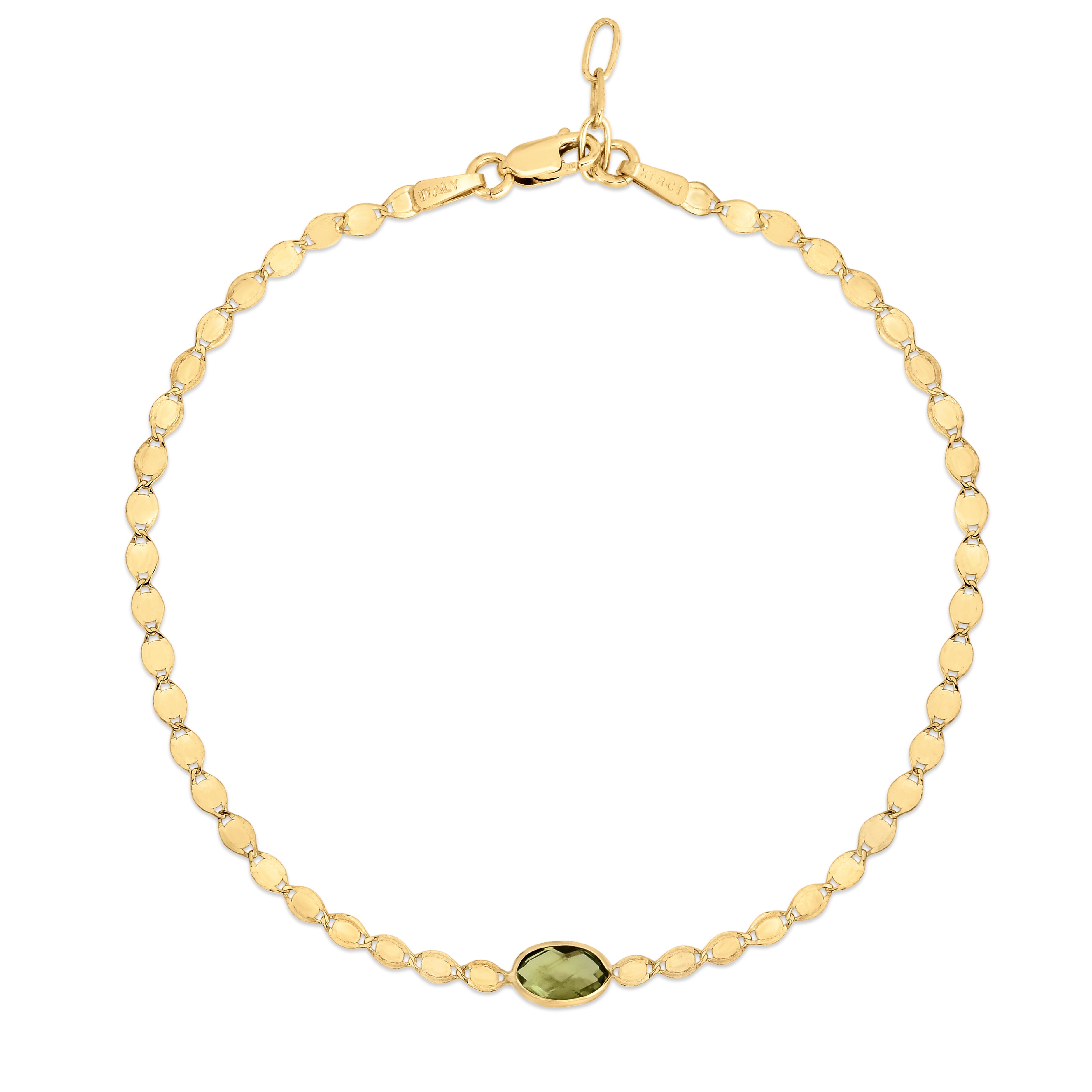 14K Yellow Gold 6x4 Oval Peridot 16" Mirrored Chain Necklace with Lobster Clasp.