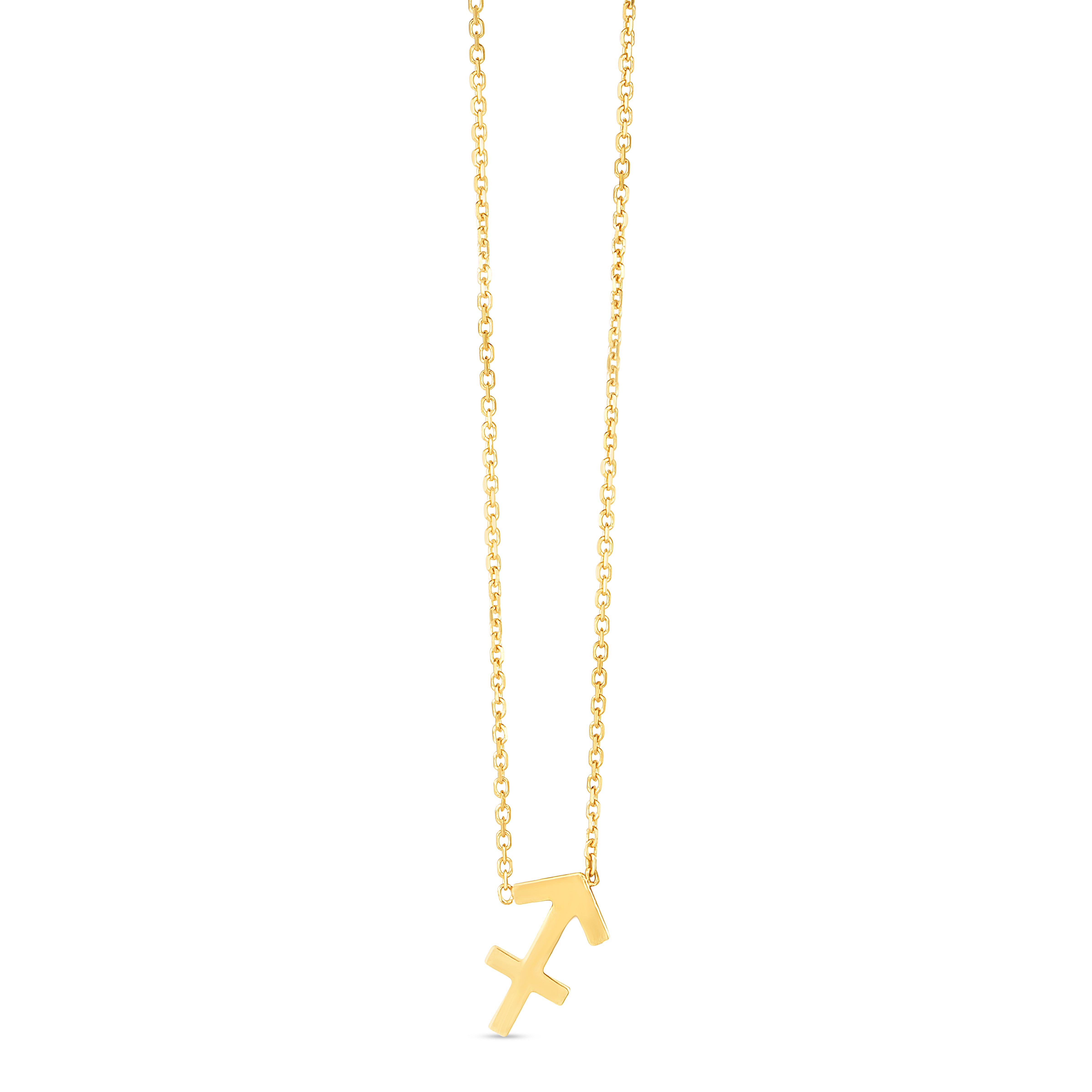 14K Yellow Gold Sagittarius 18" Necklace with Spring Ring Clasp. Jump Ring at 16"