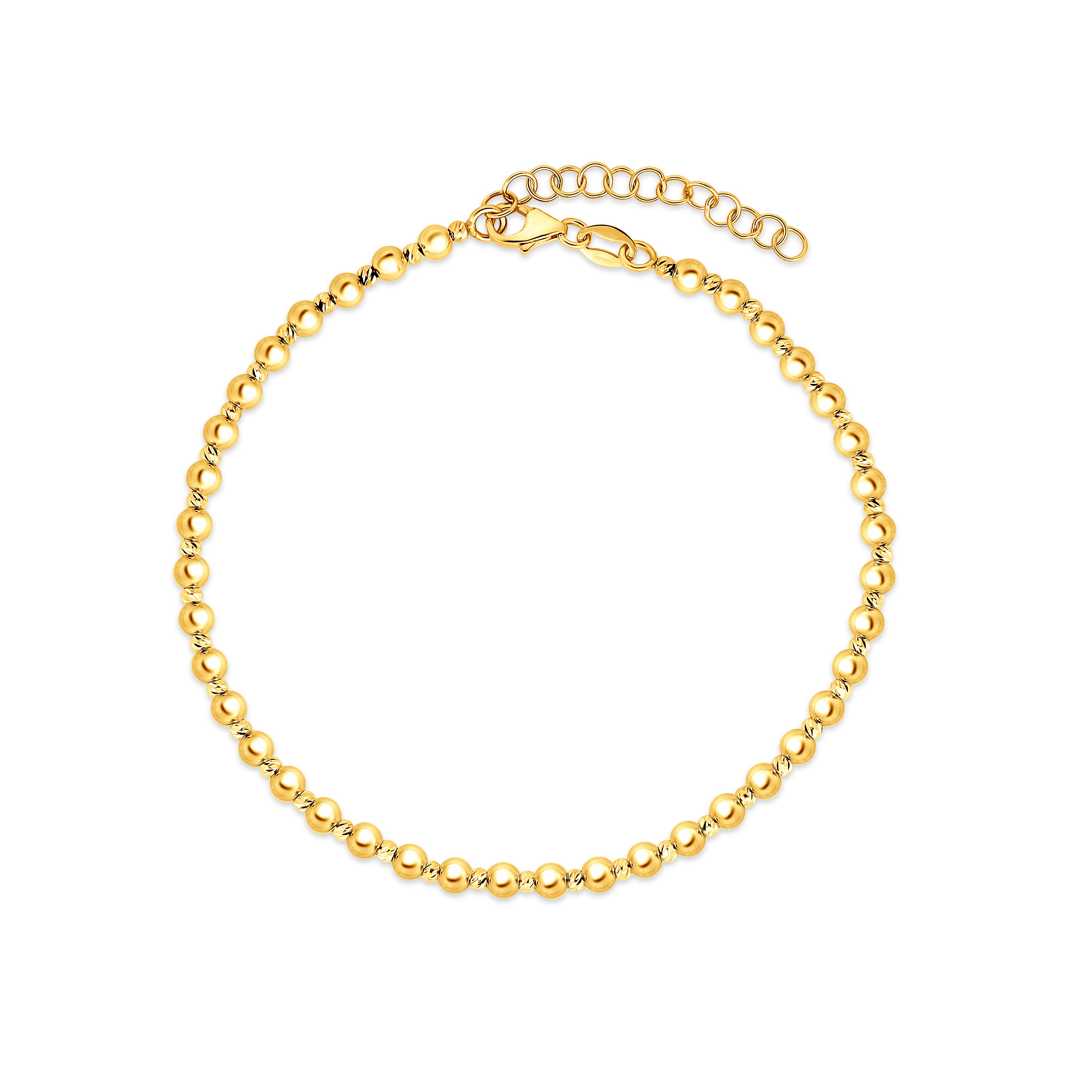 14K Yellow Gold 3mm 8" Bread Chain Bracelet with Lobster Clasp. Includes 1" Extender.