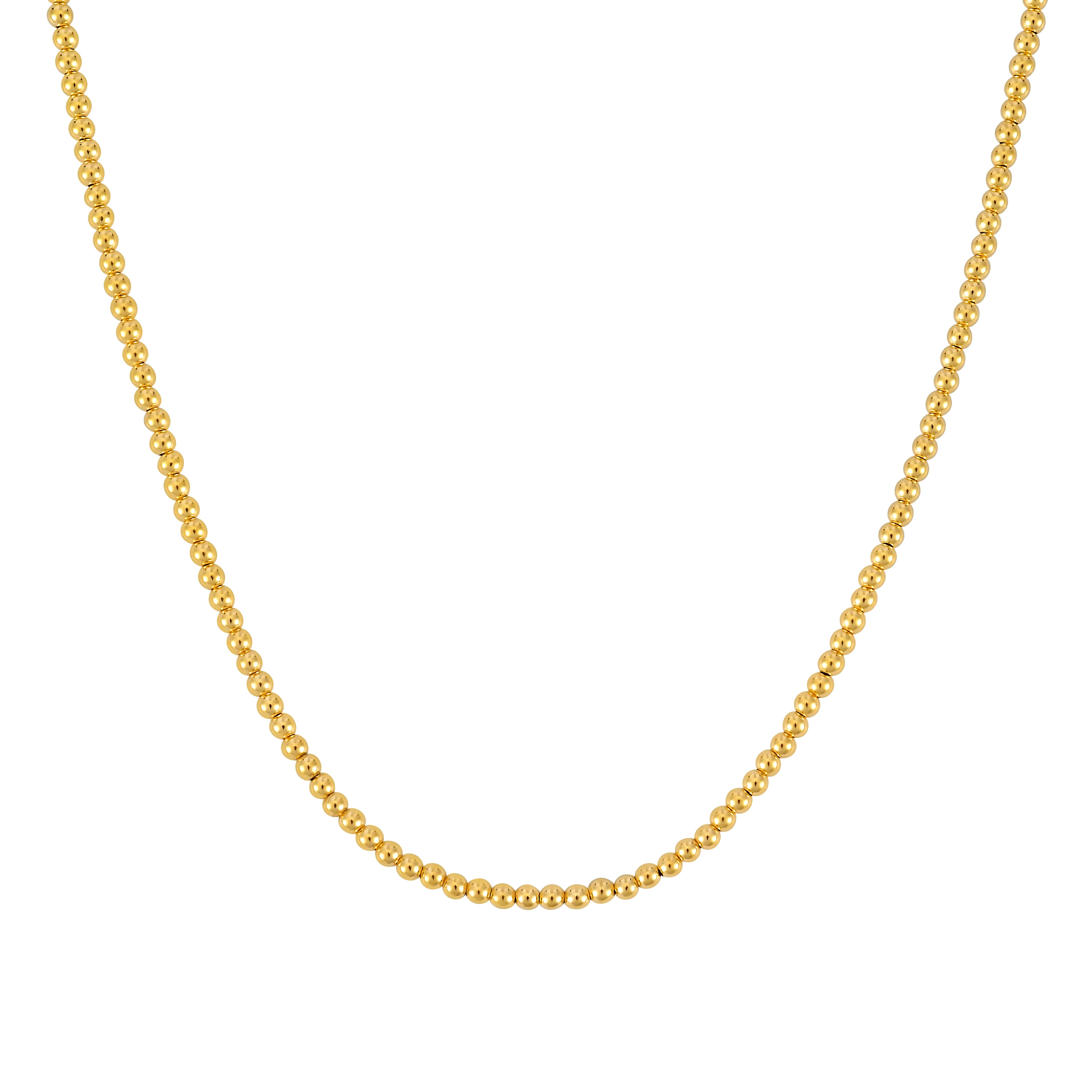 14K Yellow Gold 18" Polished 3mm Bead Chain Necklace with Lobster Clasp. Includes 2 " Extender.