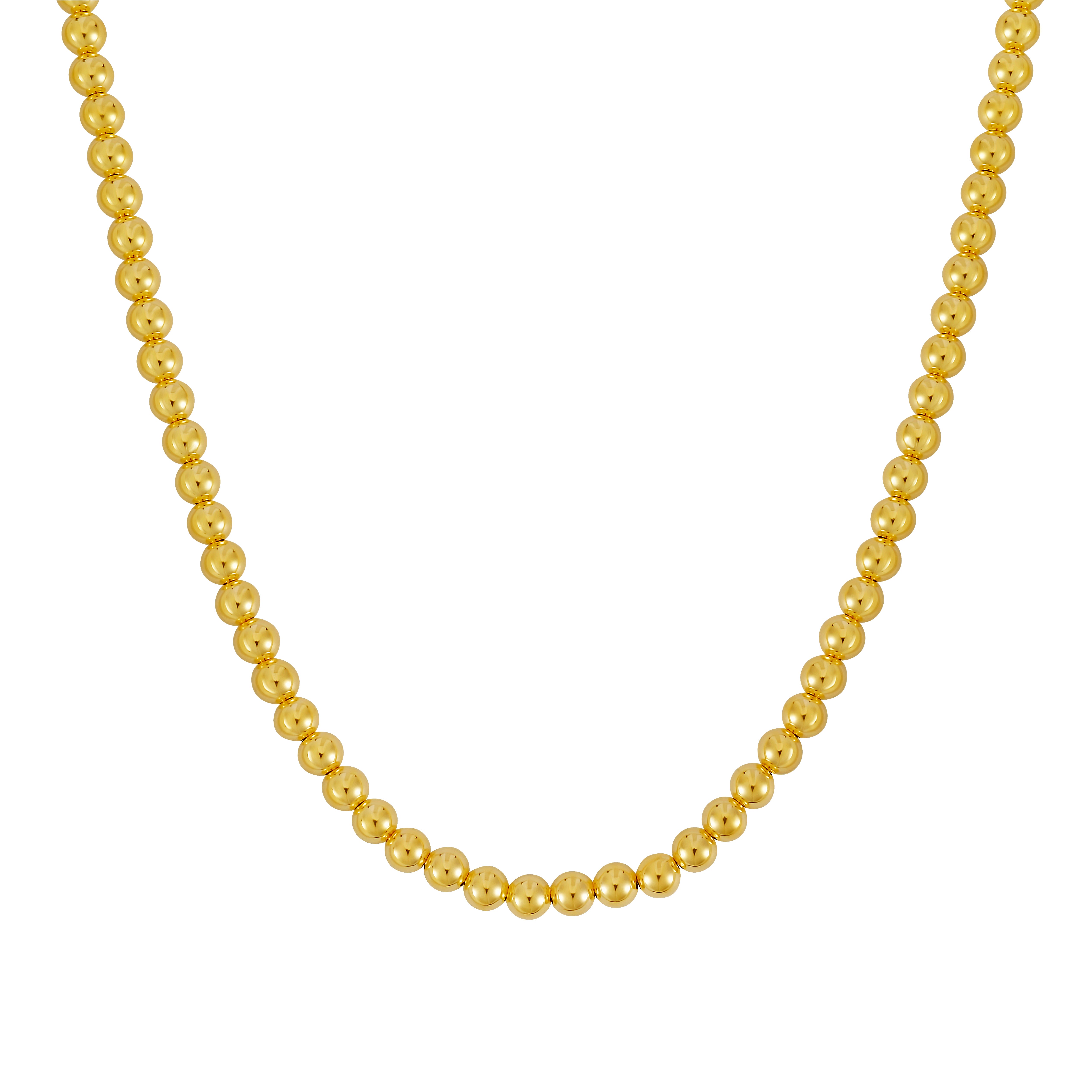 14K Yellow Gold 20" Polished 6mm Bead Chain Necklace with Lobster Clasp. Includes 2 " Extender.