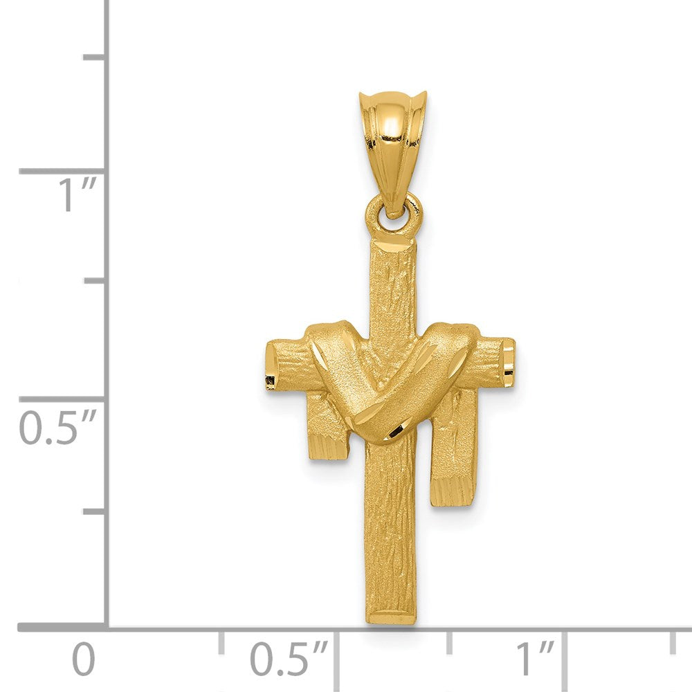 14k Satin Draped Cross Pendant