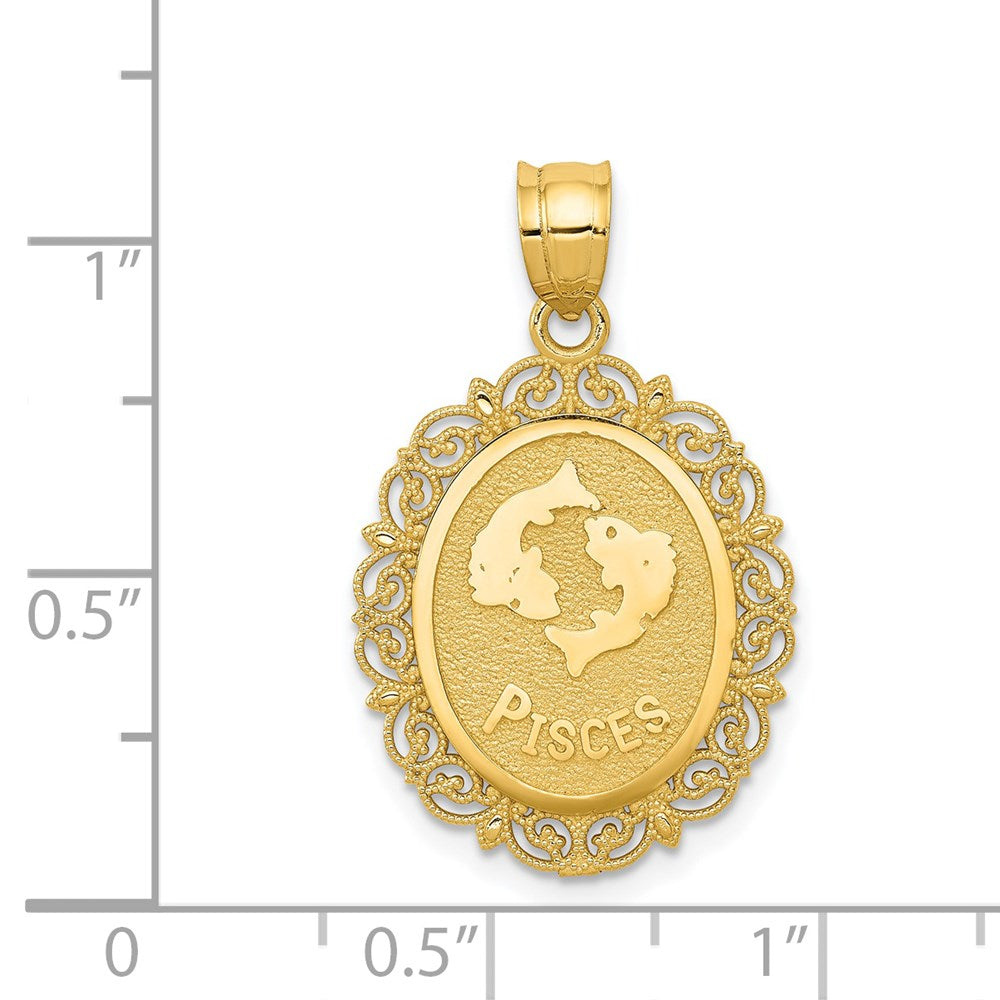 14k Solid Satin Polished Pisces Zodiac Oval Pendant