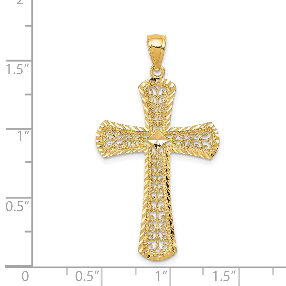 14k Diamond-cut Filigree Cross Pendant