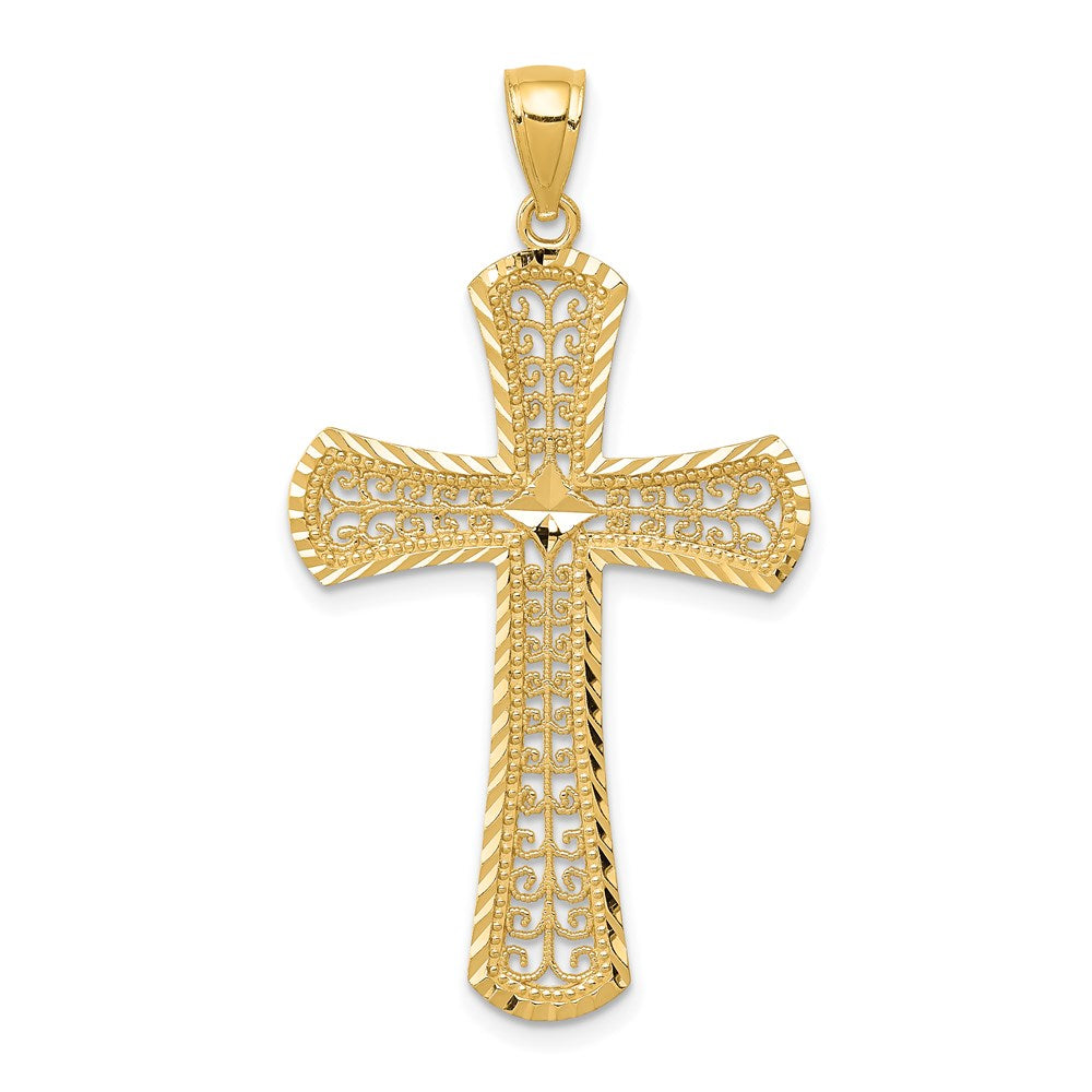 14k Diamond-cut Filigree Cross Pendant