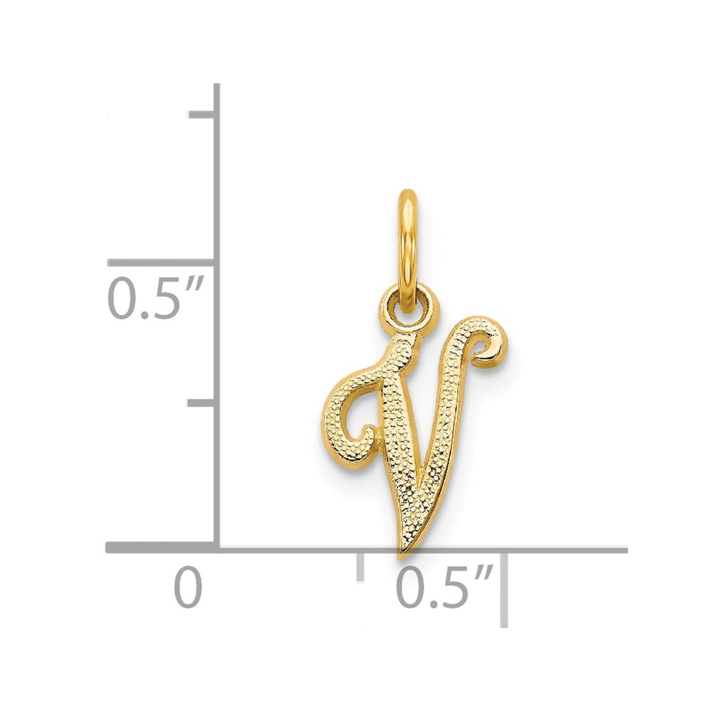 14KY Script Letter V Initial Charm