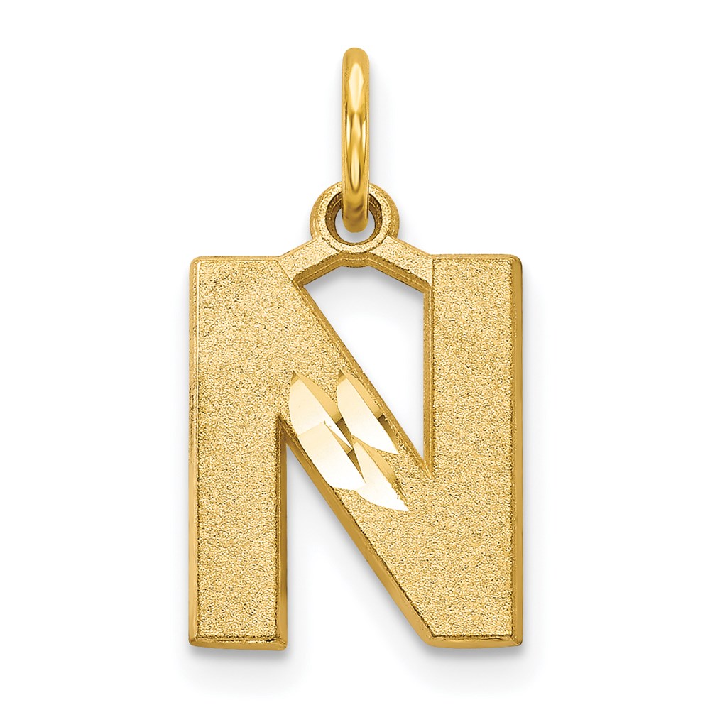 14KY Satin Diamond-cut Letter N Initial Charm