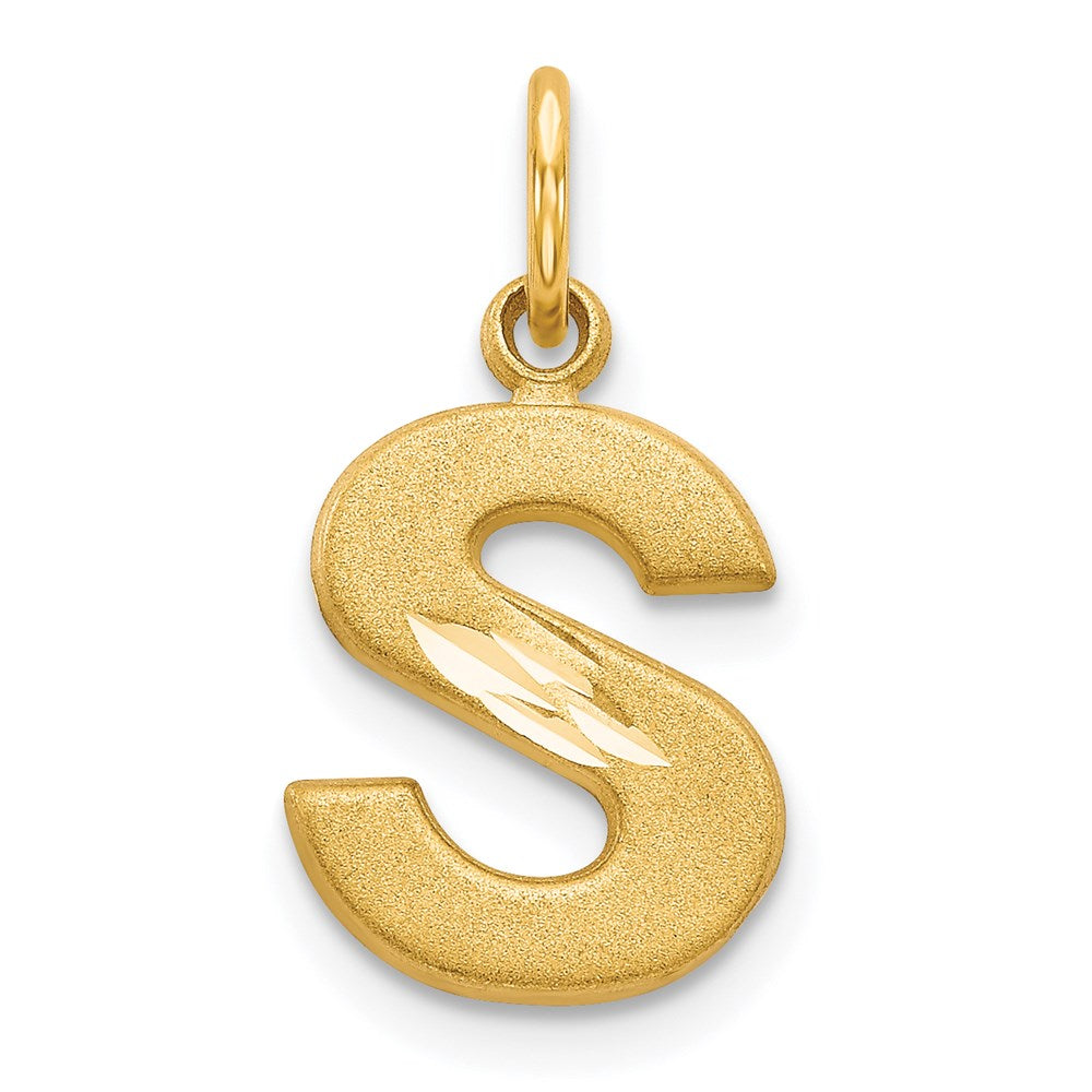 14KY Satin Diamond-cut Letter S Initial Charm