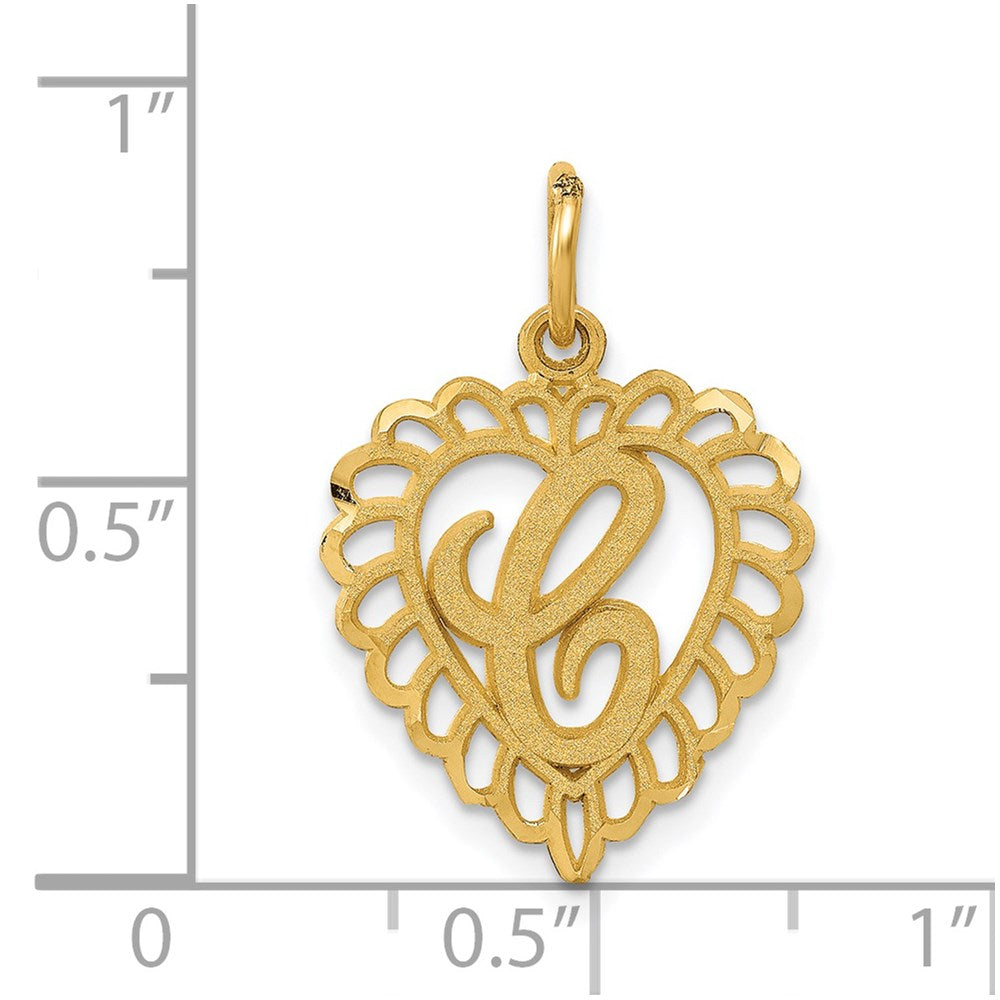 14k Heart Letter C Charm