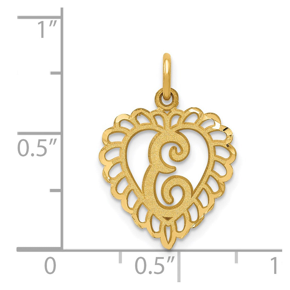 14k Heart Letter E Charm