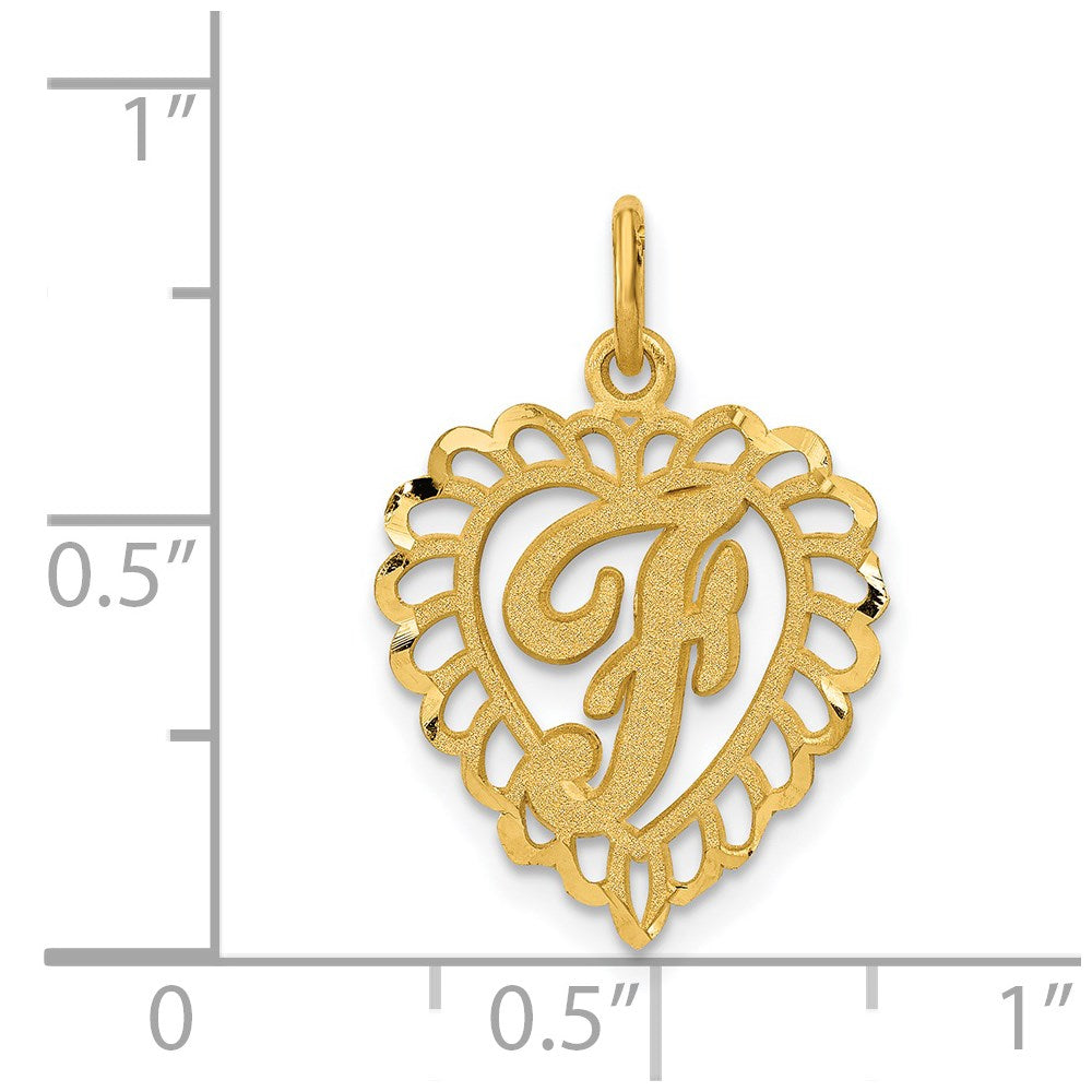 14k Heart Letter F Charm