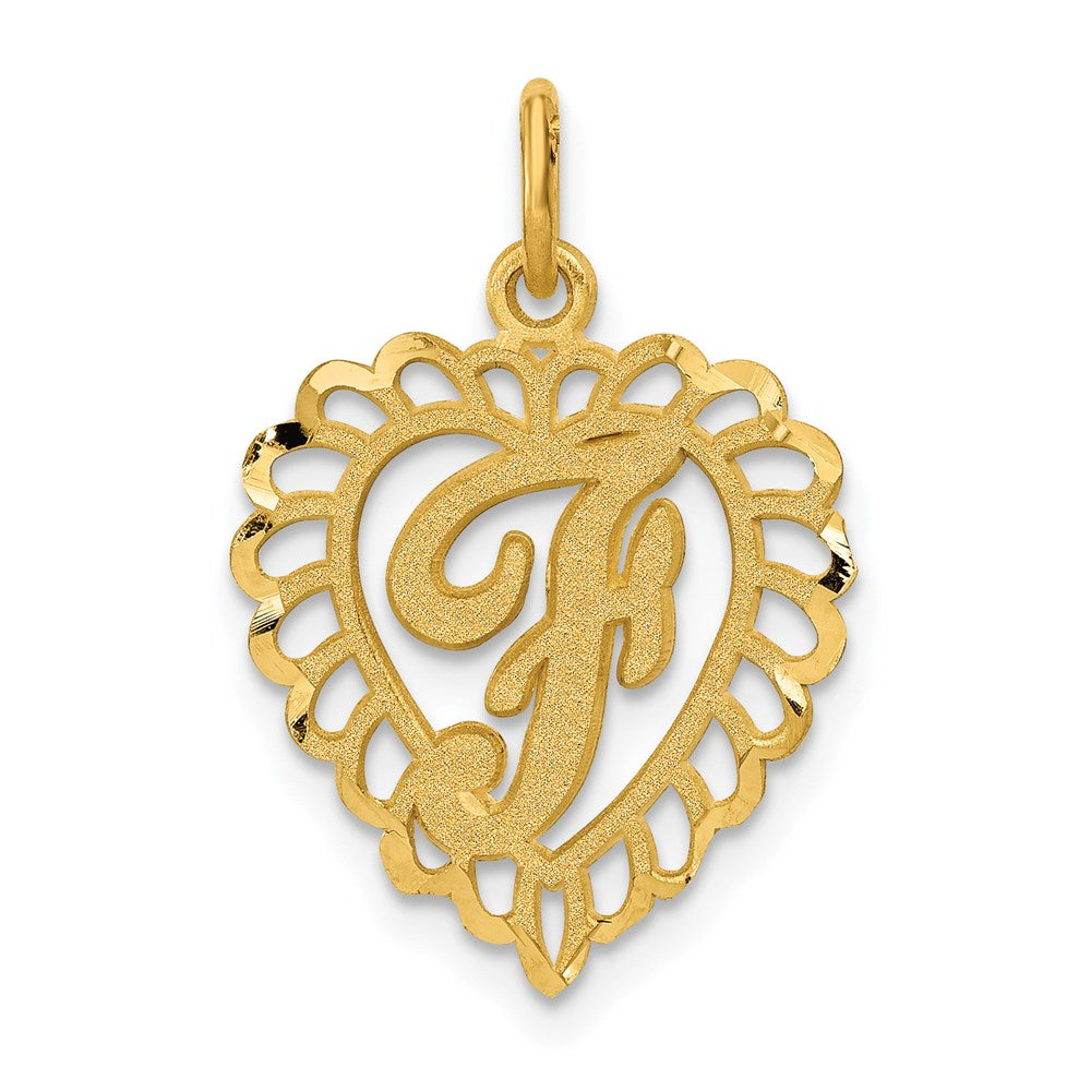 14k Heart Letter F Charm