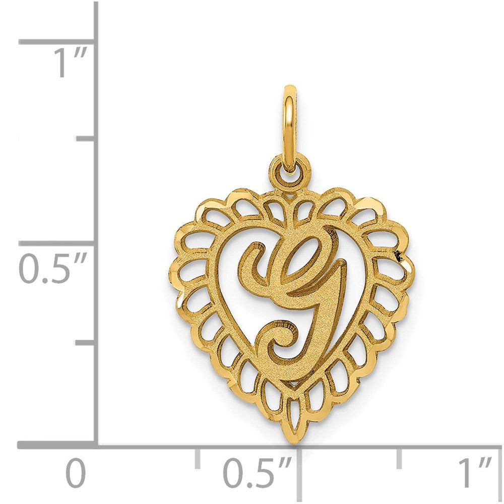 14k Heart Letter G Charm