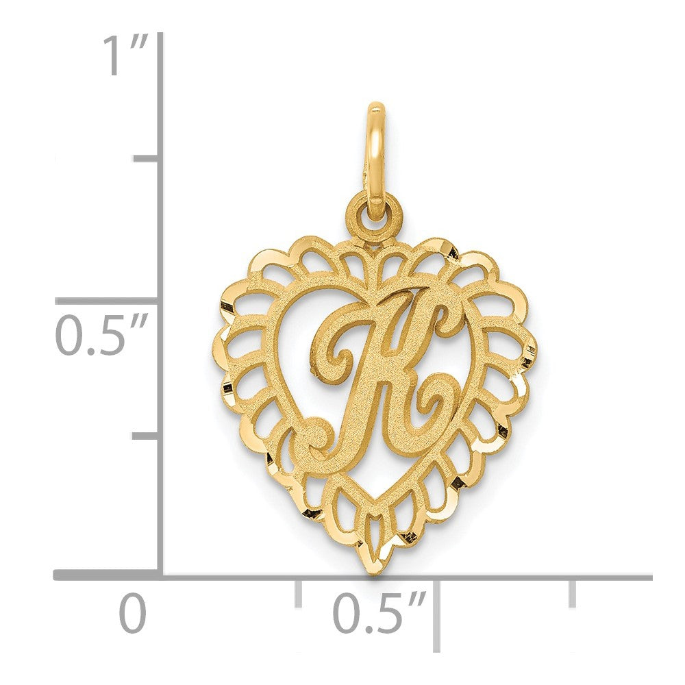 14k Heart Letter K Charm