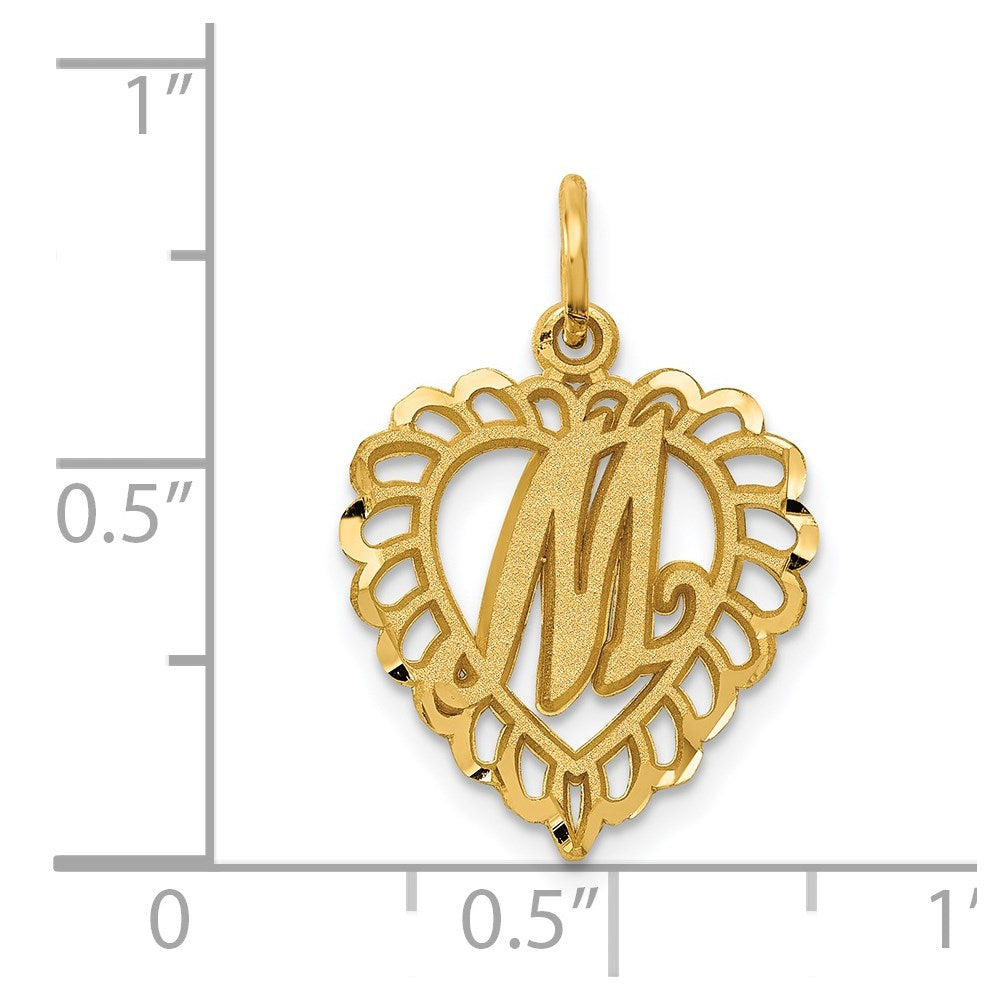 14k Heart Letter M Charm