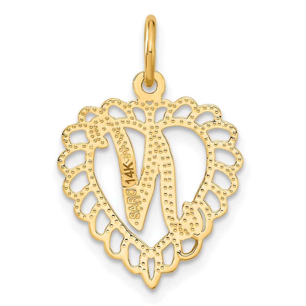 14k Heart Letter N Charm