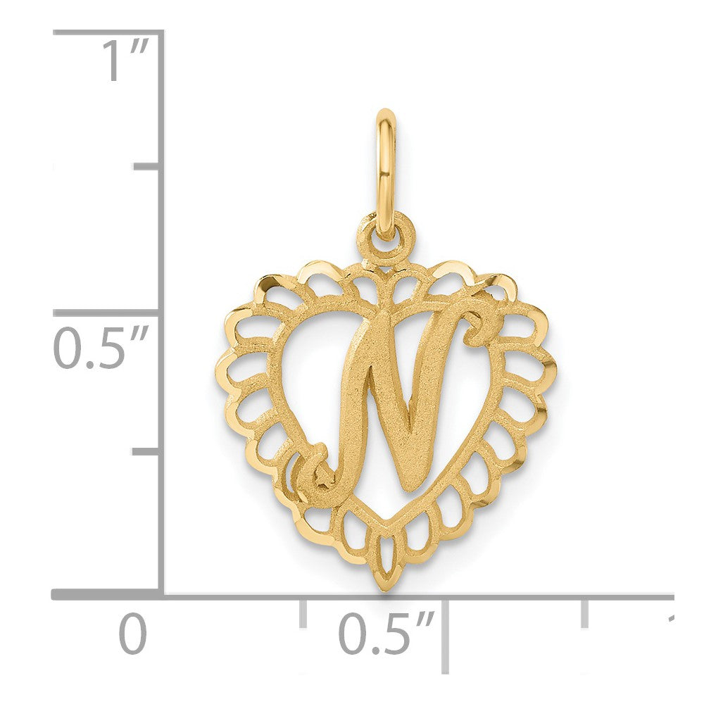 14k Heart Letter N Charm