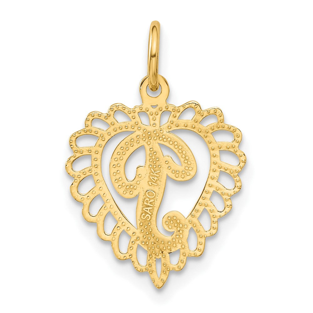 14k Heart Letter P Charm