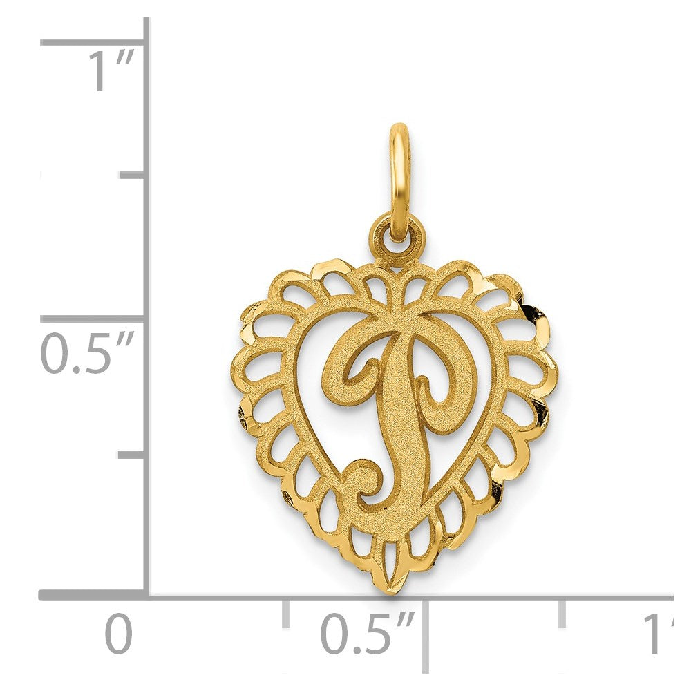 14k Heart Letter P Charm