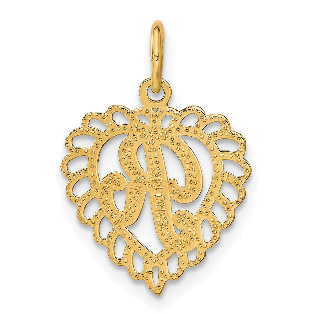 14k Heart Letter R Charm