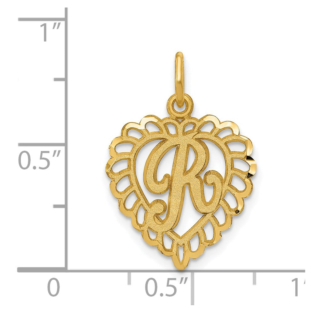 14k Heart Letter R Charm