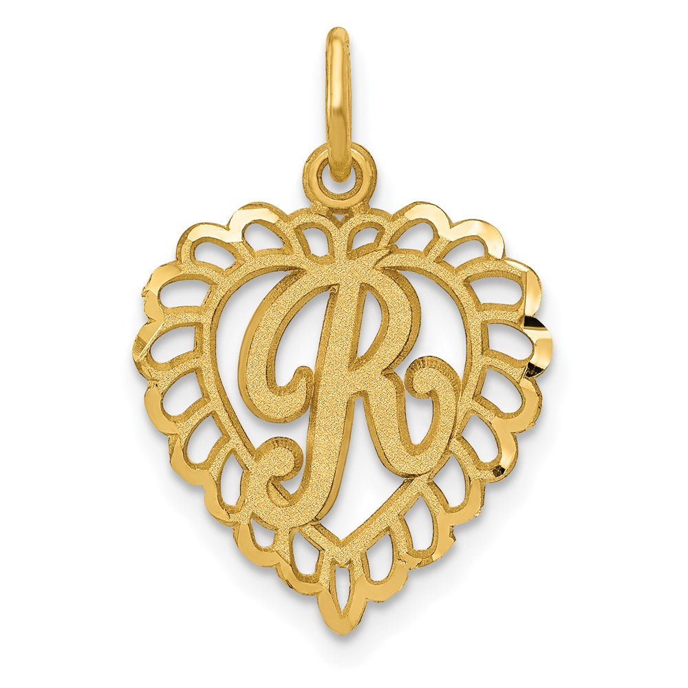 14k Heart Letter R Charm